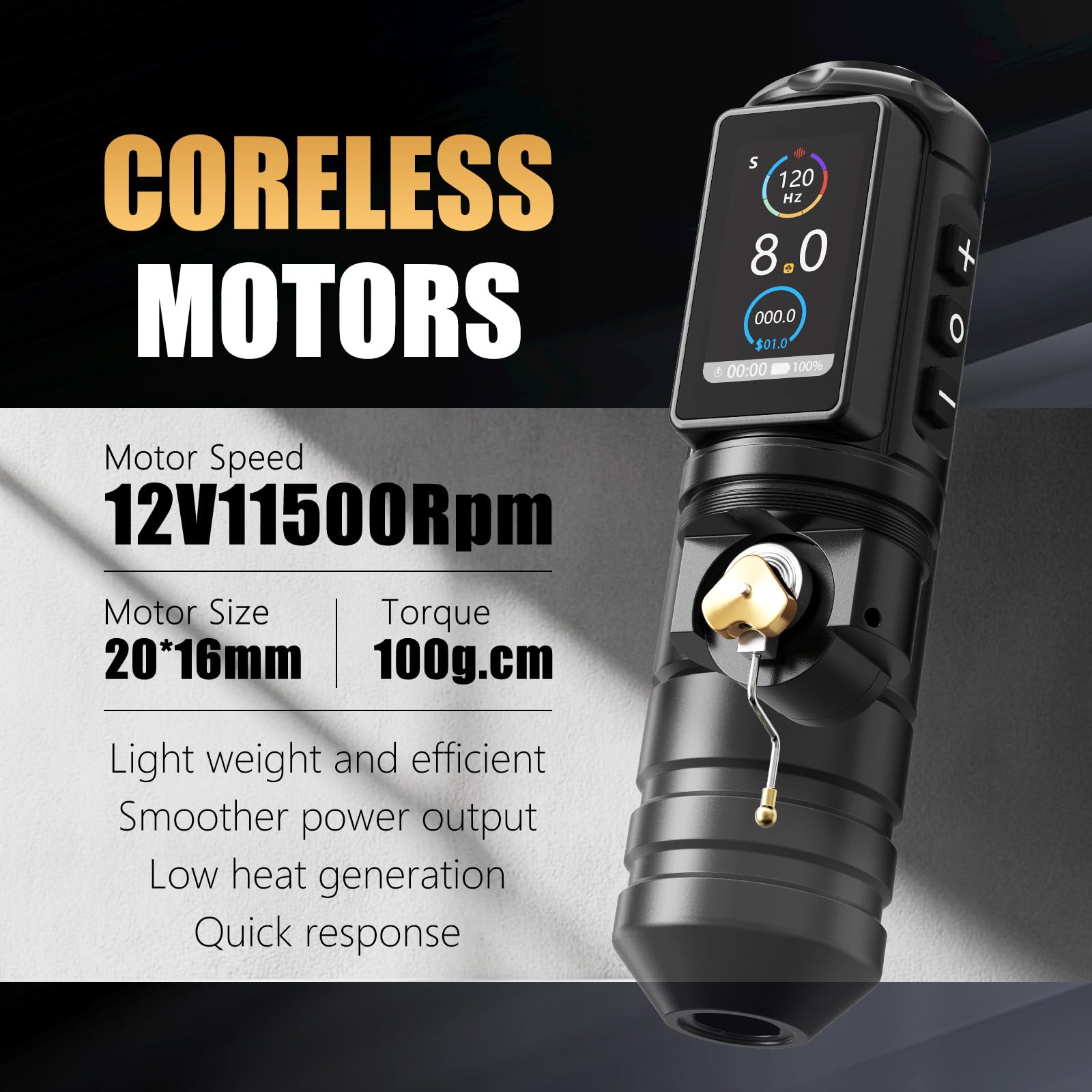 Ambition Ninja Pro Maquina de Tatuar Inalambrica con Sistema Inteligente, Motor sin Núcleo, Batería Dual 2000mAh y Cartucho Rotativo para Profesionales/Principiantes