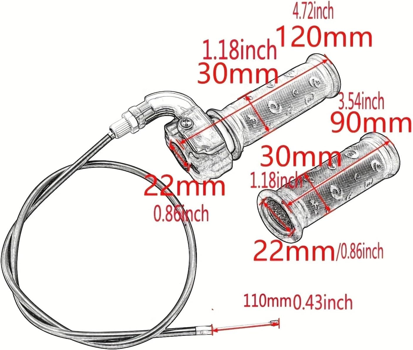 Throttle Accelerator Handlebar Hand Grip Cable Compatible 47 49cc Dirt/ATV Pocket Motorcycle 22mm(Color:Throttle Grip)