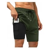 Men Swim Trunks with Compression 7 Inches Breathabe Liner Quick Dry Zipper Pockets for Board Beach Gym Running
