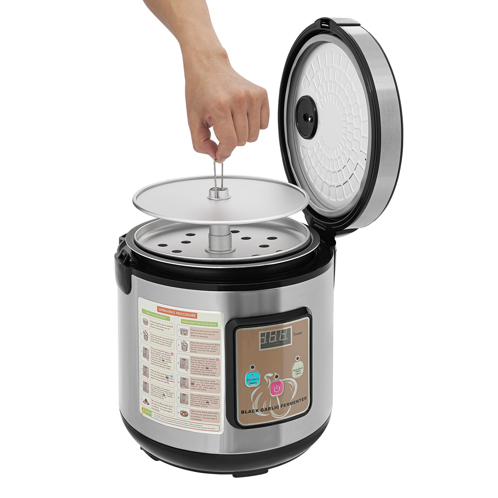 90W 6L Schwarzer Knoblauch Fermenter, Automatischer Gärtopf mit 360° Heizung, 12/15 Tage Programm, Temperatur 50–85°C, Mehrzweck Fermentiergerät für Knoblauch, Joghurt, Kimchi (Schwarz + Violett)