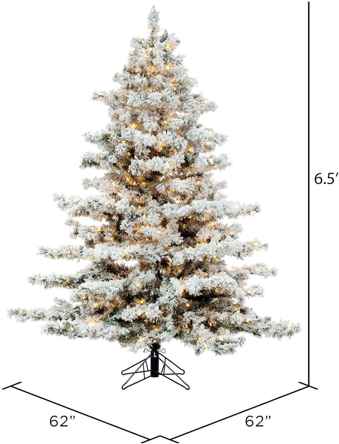 Vickerman Artificial 6.5' X 62" Indoor Flocked Alaskan Pine Christmas Tree - 700 Dura-Lit® Pure White Italian LED Lights - 1045 PVC Tips