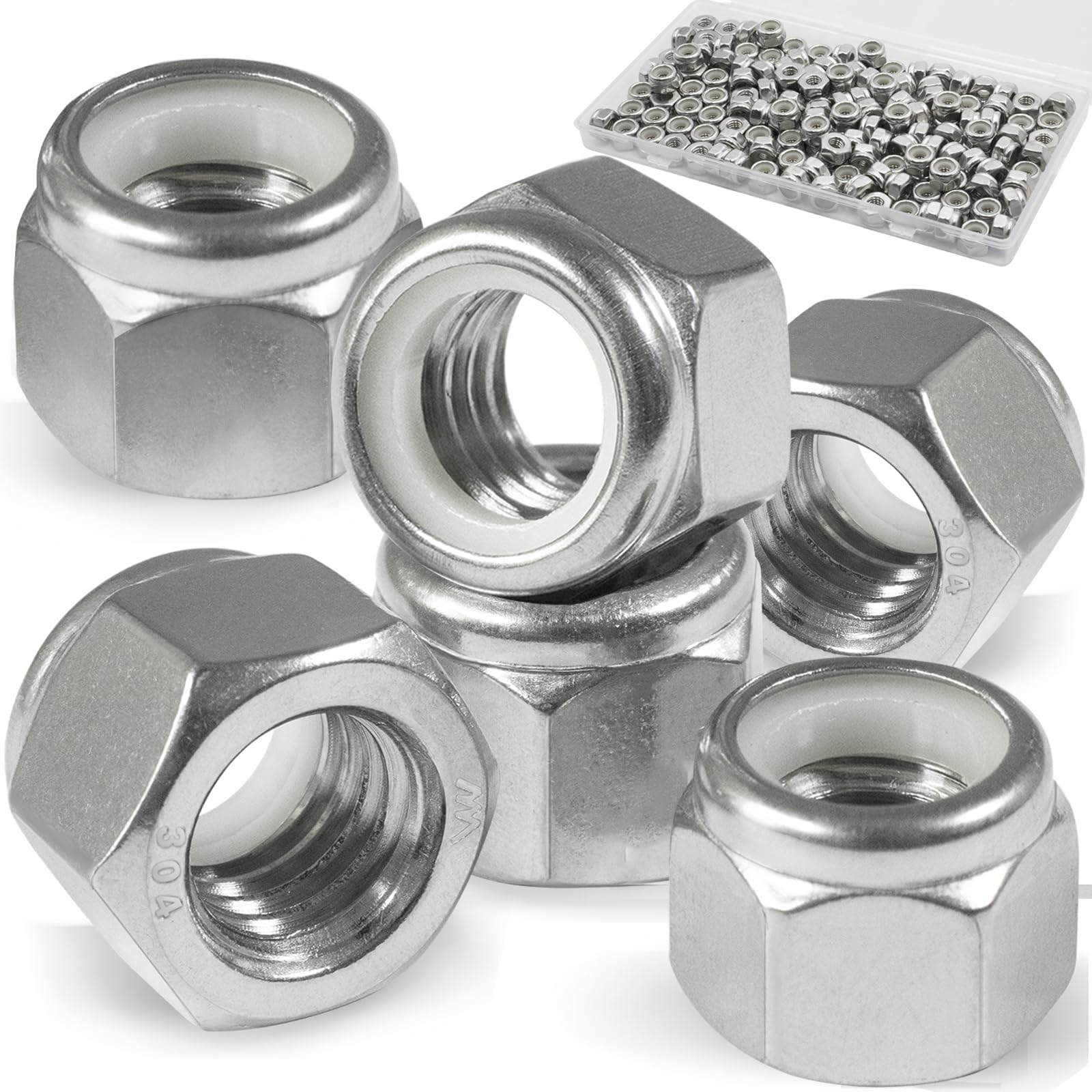 150 Pack 10#32 Nylon Insert Locknuts,304 (A2-70) Stainless Steel Lock Nuts,Standard Inch Thread Nylock Nuts for Bolts