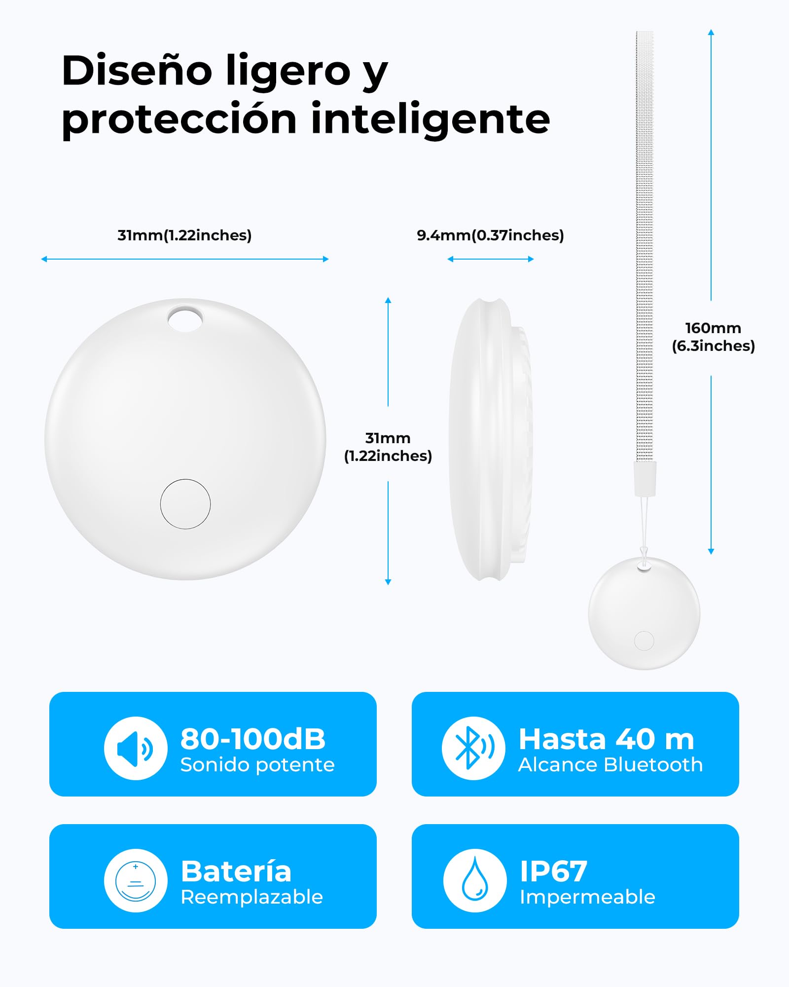 Android Smart Tag Blanco 4 Pack - GPS Tracker Funciona con Google Find My (Sólo Android),Encuentra Teléfono y Llaves, Impermeable IP68, Carteras y Maletas,Niños Batería Reemplazable