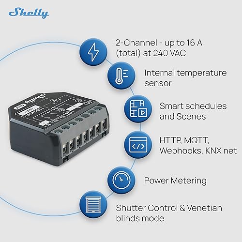 Miniatura 5 de Shelly 2PM Gen4  Interruptor de relé inteligente de 2 canales Wi-Fi, Zigbee & Matter con medición de potencia  Automatización del hogar  Alexa,