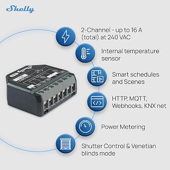 Shelly 2PM Gen4 | Wi-Fi, Zigbee & Matter 2-Channel Smart Relay Switch with Power Metering | Home Automation | Alexa, SmartThings, Google Home, HomeKit Compatible | Roller Shutters Control (4 Pack)