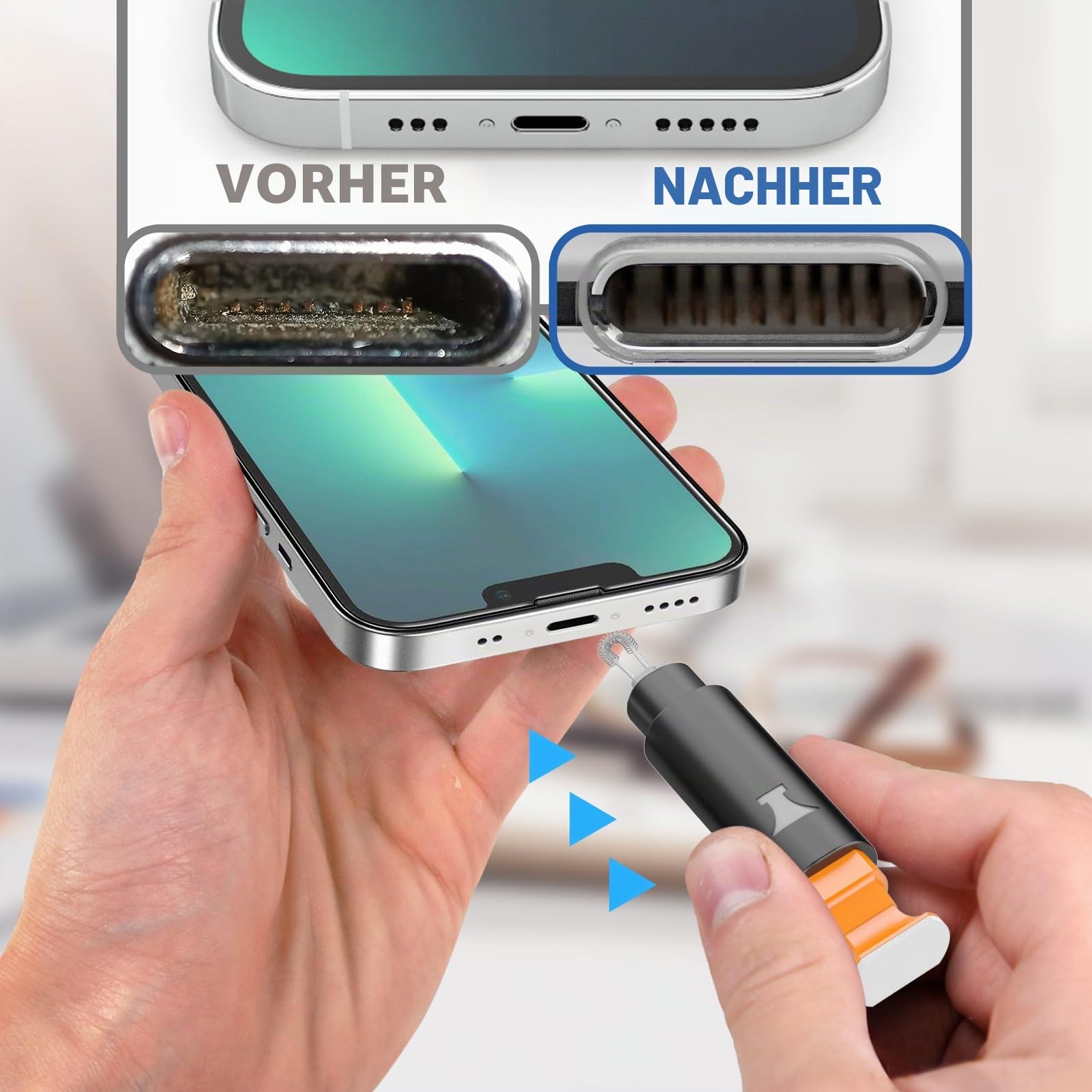 Ordilend Reinigungsset für iPhone, Ladeanschluss-Reiniger, Multi-Tool iPhone-Reiniger, Reparatur-Lightning-Kabel, Handy-Reinigungsset für iPad, Anschlüsse, Lautsprecher, Airpod mit Aufbewahrungstasche