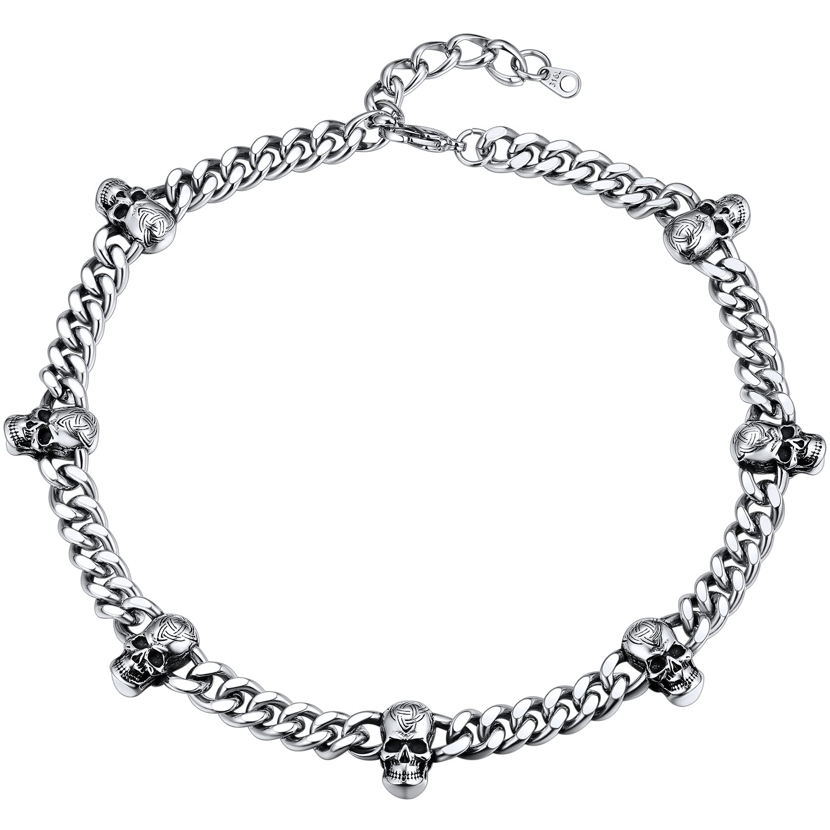 ChainsHouse Collana Catena Spessa da Uomo Metal Choker Collana Cubana Classcia con Spina Teschio StileTribale Punk Rock Gotico Larghezza 9mm Collana Corta Figo Hiphop Moda