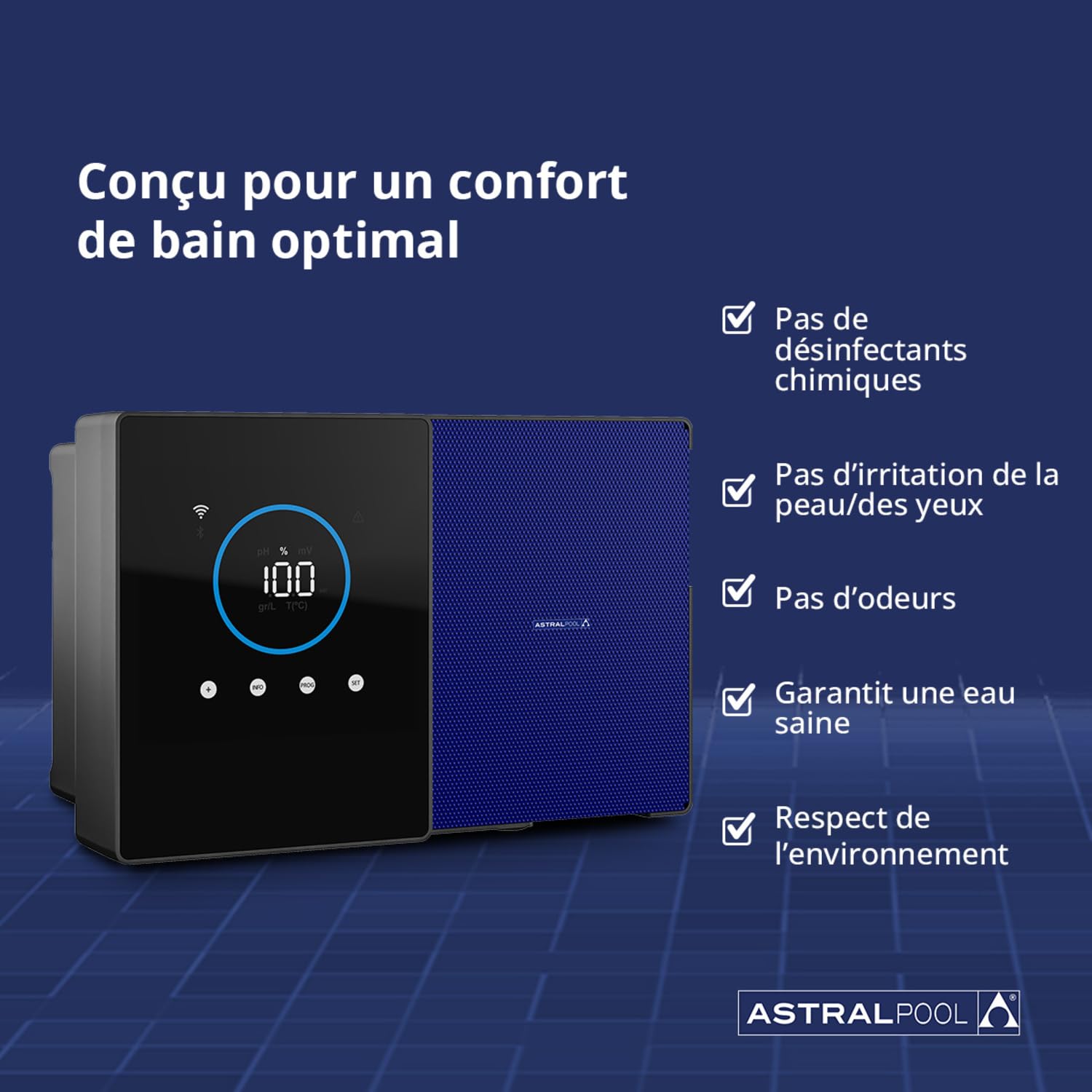 Clear Connect 21 - Chlorinateur d'eau salée - Nettoyeur de Piscine - sans Produits Chimiques - Électrolyse au sel - Astralpool