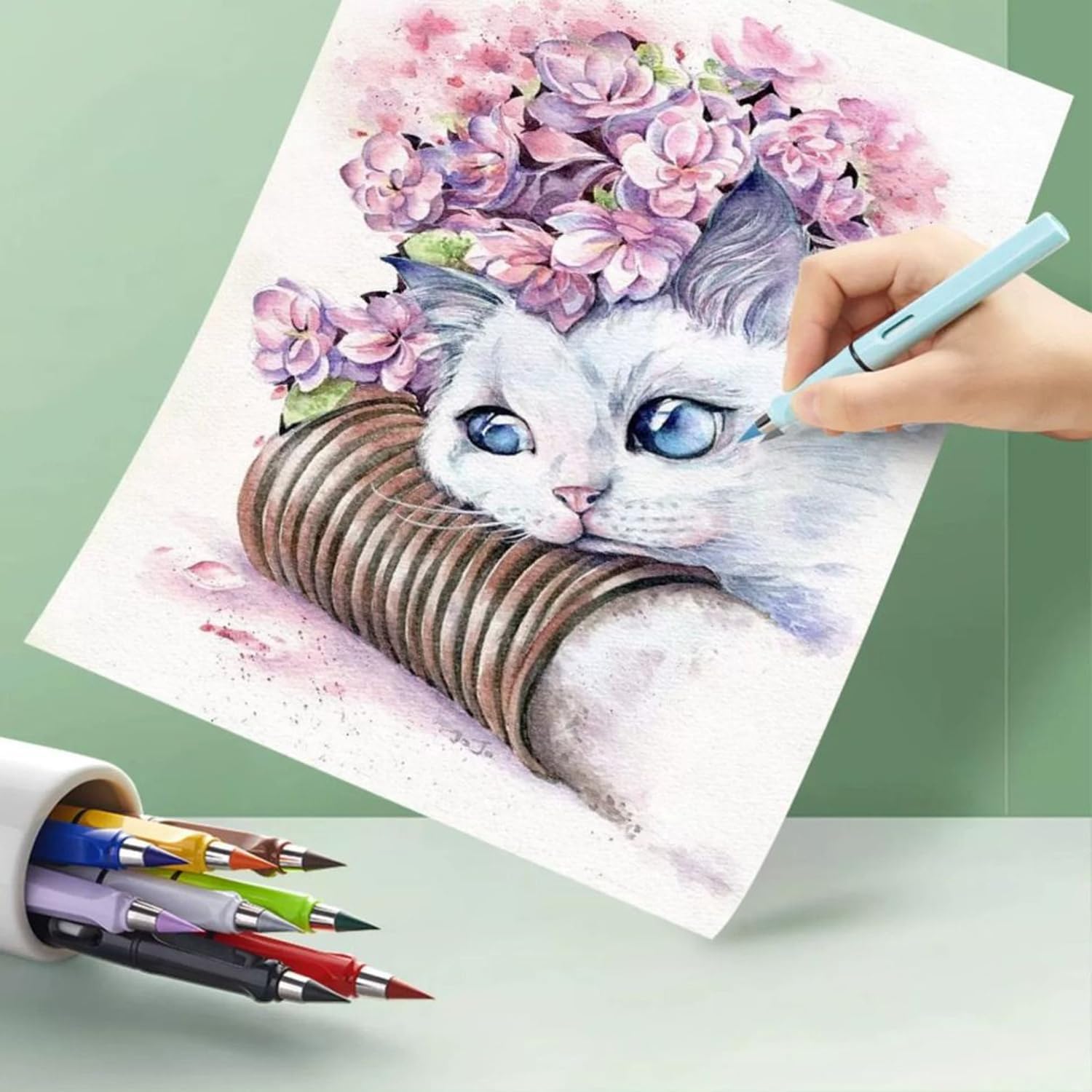 12pcs Inkless Eternal Colored Pencils with Erasers, Infinity Pencil Coloring Metal Pencilss, Everlasting with Extra 12 Replaceable Heads Inkless for Sketch, Drawing, School Supplies.