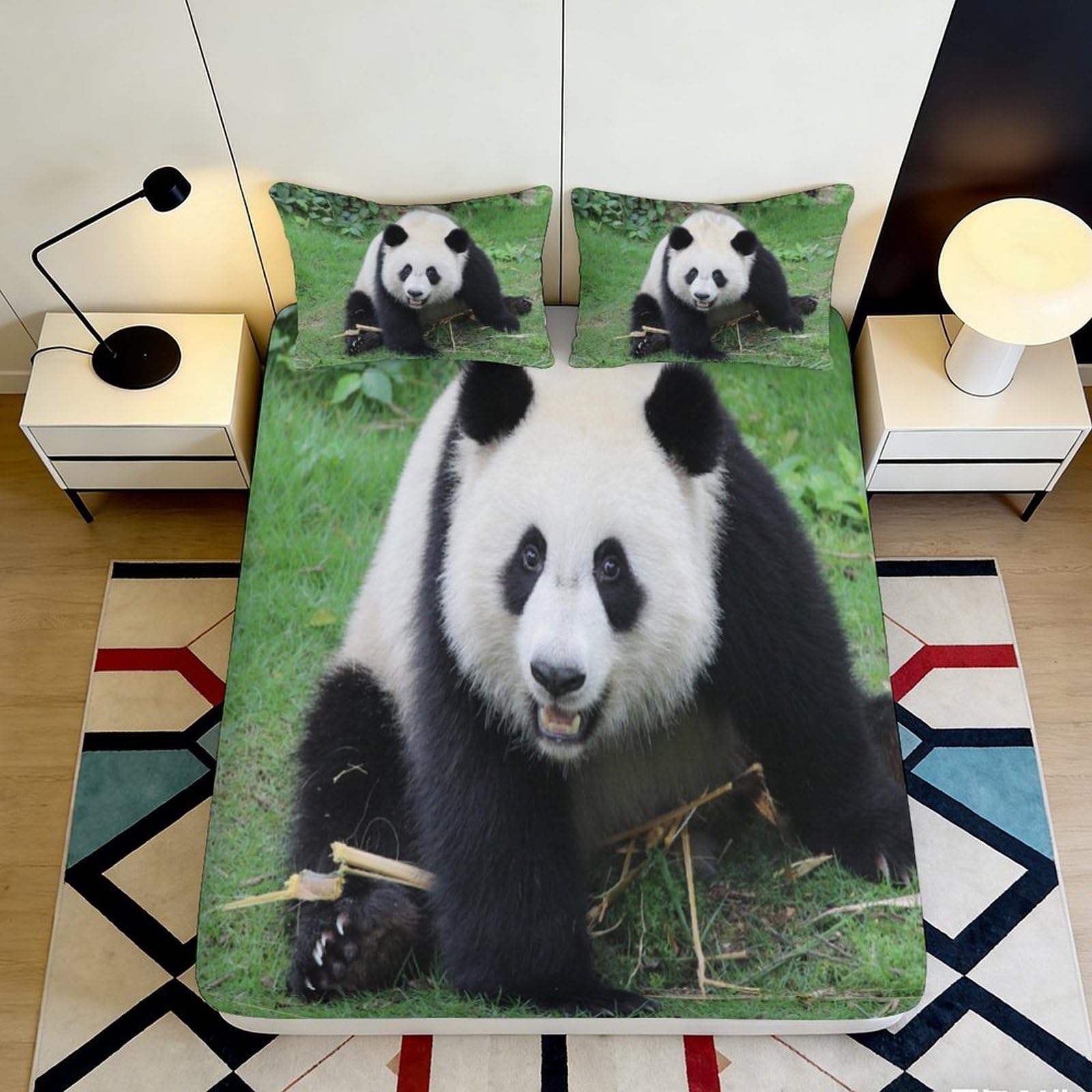 Dhbaneiok Style-2 3D Printed Panda Green Fitted Sheet Microfiber Soft Breathable Bamboo Bed Cover For Bedroom Guest Room Decor Mattress Protection 90X200x25cm