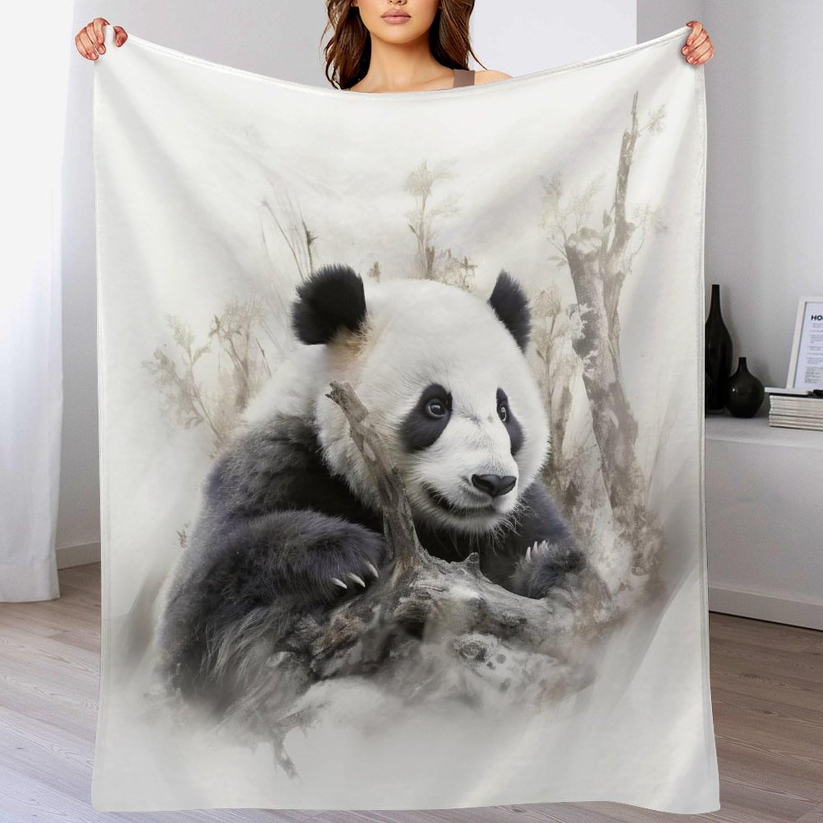 Couverture panda flannel contre le froid lavable en machine pour lit