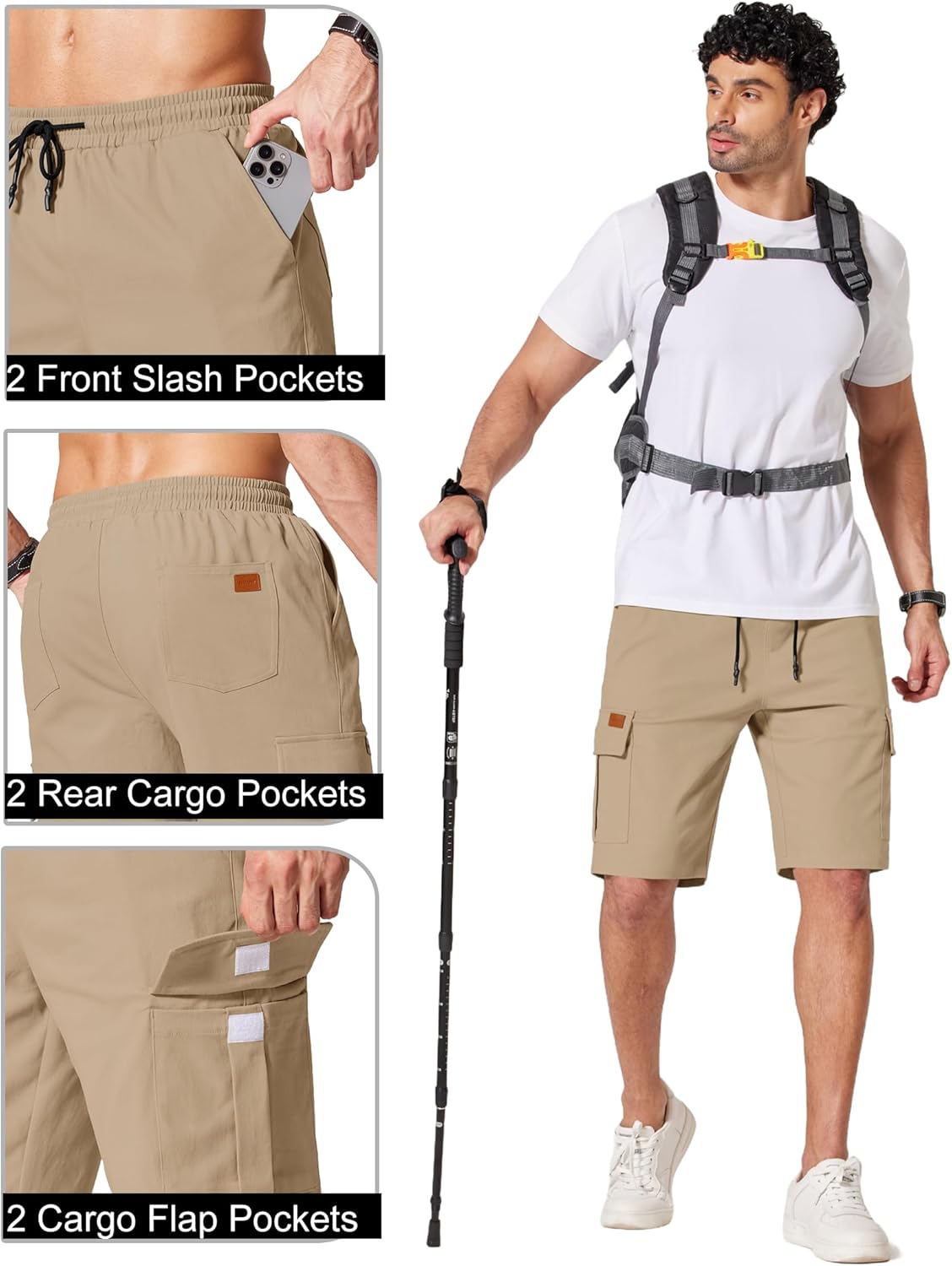 COOFANDY Men's Casual Cargo Shorts 10" Drawstring Elastic Waist Shorts Summer Cotton Chino Work Shorts with 6 Pockets - Image 5