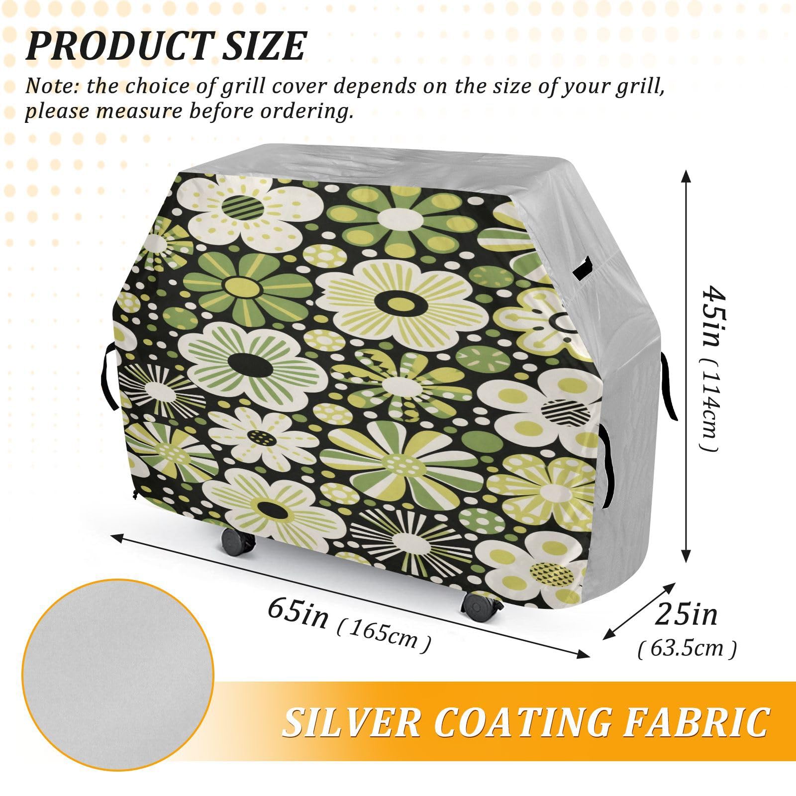 Copertura per barbecue da 165 cm, resistente, anti-UV, per esterni, copertura per barbecue, verde a pois