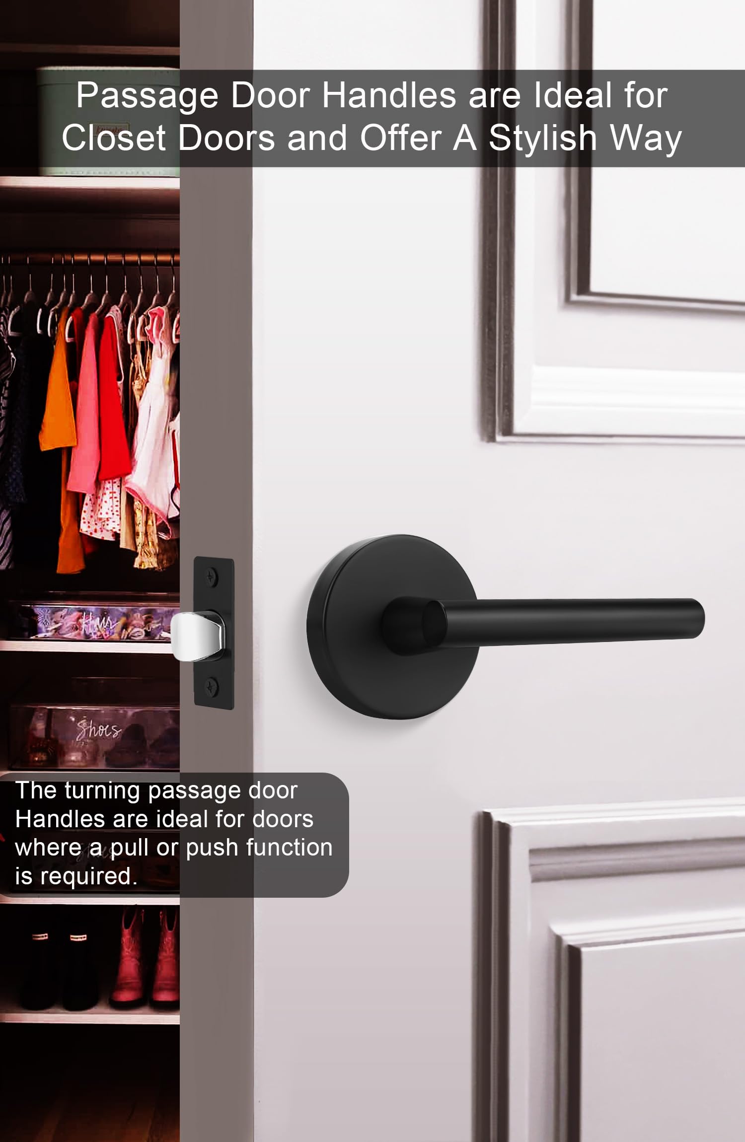 Matte Black Lever Passage Door Handles, Zinc-Alloy Heavy Duty Black Hall and Clo 7445028497457