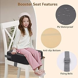 Booster Seat for Kitchen Chair - Toddler Non-Slip Portable Height Increasing Strong Support Seat Cushion PU Easy to Clean Detachable Washable Booster Seat for Dining Table
