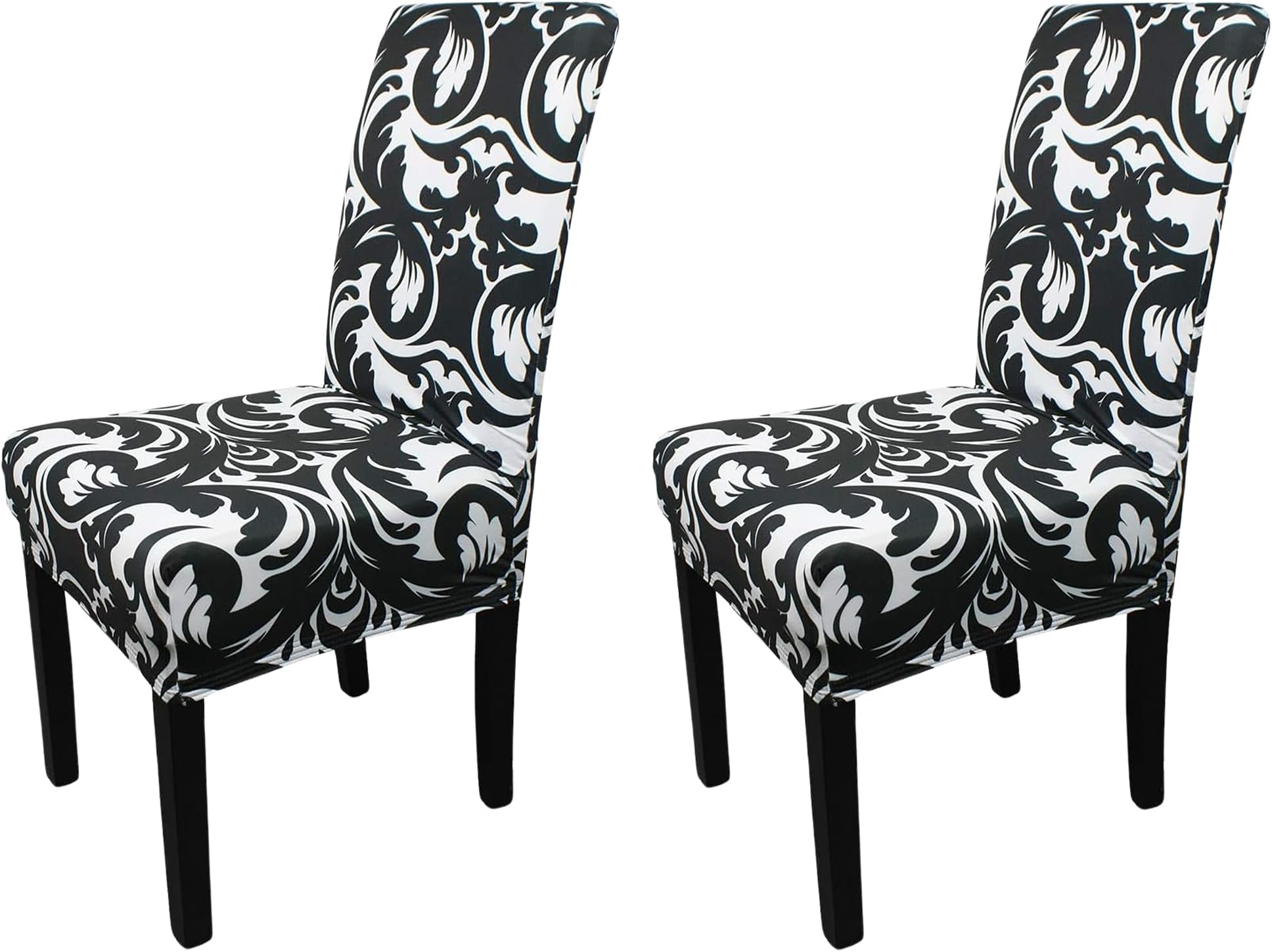 Printed High-Back Chair Covers for Dining Room Chairs – Spandex Stretch, Universal Armless Chair Protective Slipcover for Kitchen, Wedding, Party, Banquet & Hotel, Abstract Zebra - Black, Pack of 2