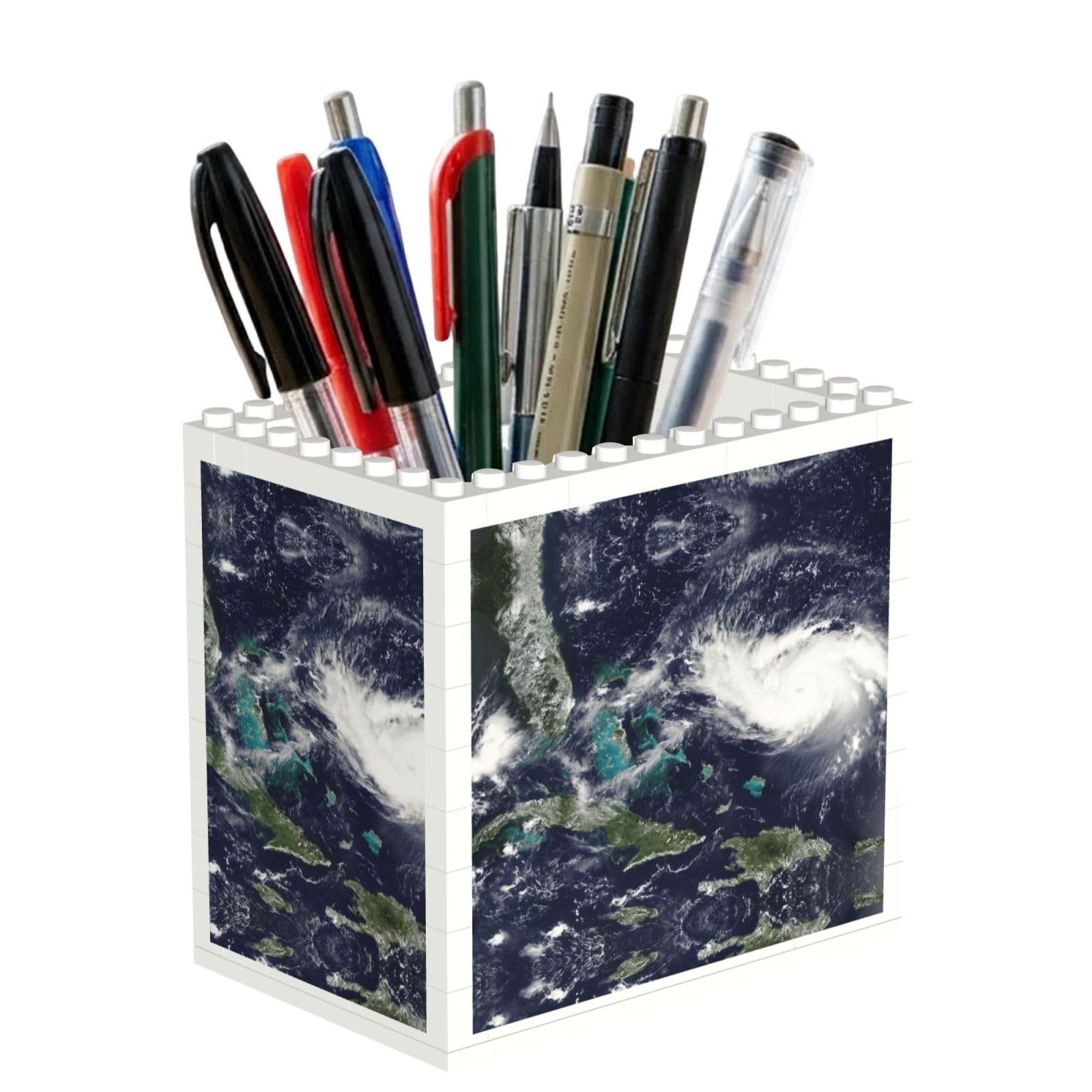 SATUSA Sea Print Building Block Texture Pen Holder - Pencil Holder For Desk Pen Organizer,Aesthetic Desk Accessories For Women(1pcs)