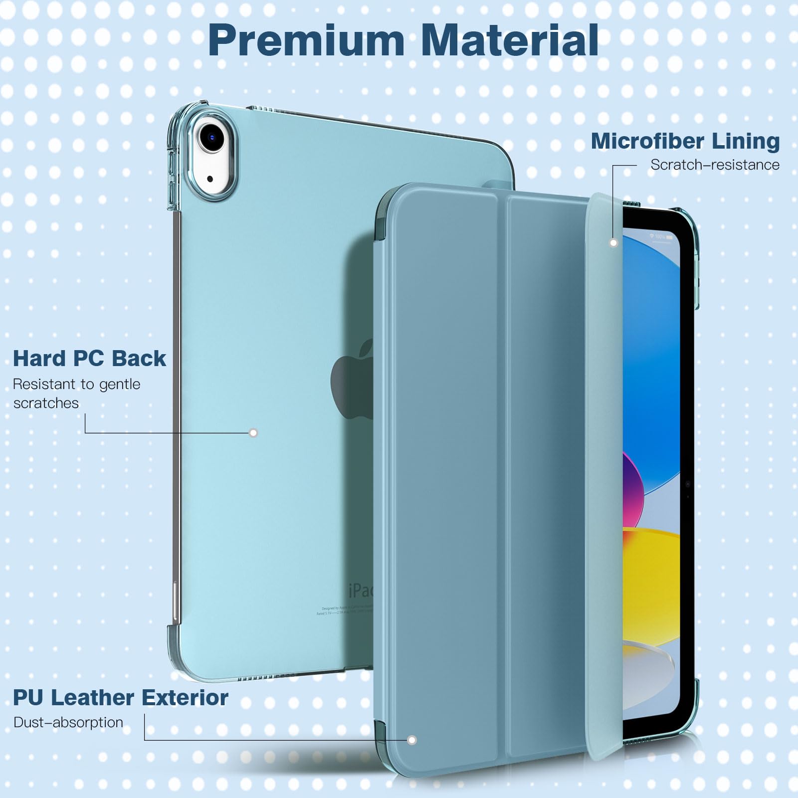 TiMOVO Cover Custodia Compatibile con iPad 10 Generazione 10,9" 2022, iPad 10 Cover con Retro in PC Rigido Semi-Trasparente, Funzione di Auto Sveglia/Sonno, Blu Nebbioso
