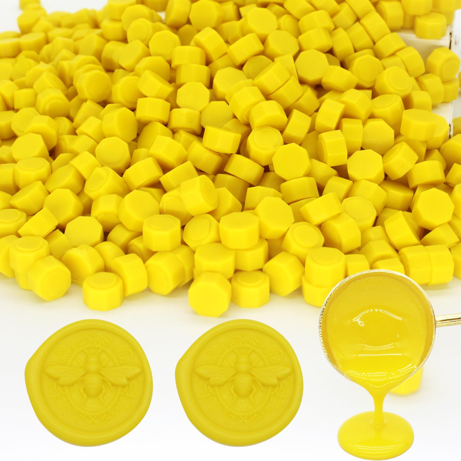 600pcs Yellow Wax Seal Beads, Andotopee Premium Sealing Wax Beads for Stamp Seals, Octagon Wax Pellets Refill Pack for Wax Seal Kit, Wedding Invitation Decor, Letter Envelope Seal, DIY Crafts