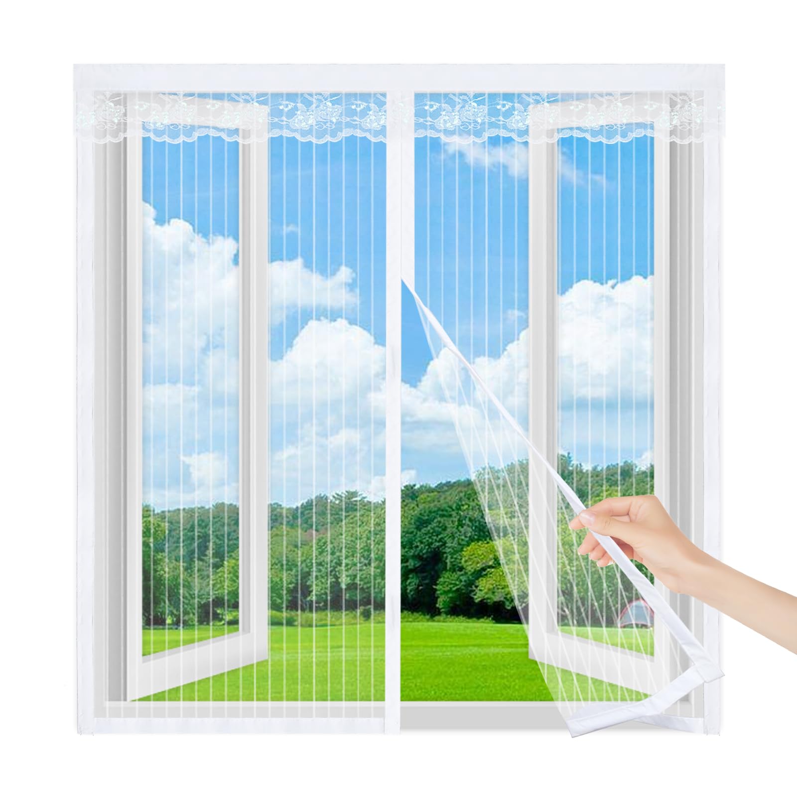 Magnetic Fly Screen Window 105x200cm,Self-Adhesive Fly Net for Windows, Easy Installation Window Screen Mesh Window Net to Keep Bugs Out,White — image 1