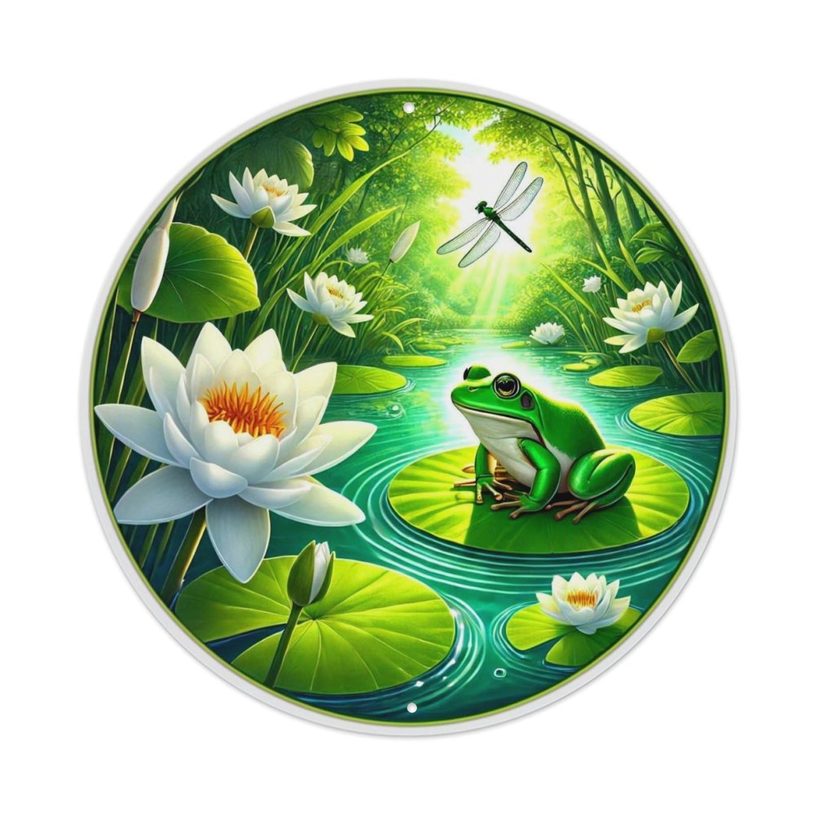Frog On Lily Pad Pond Tin Sign Metal Poster Vintage Metal Signs for Home Man Cave Bar Cafe Kitchen laundry room Wall Decorations 8x8 inches
