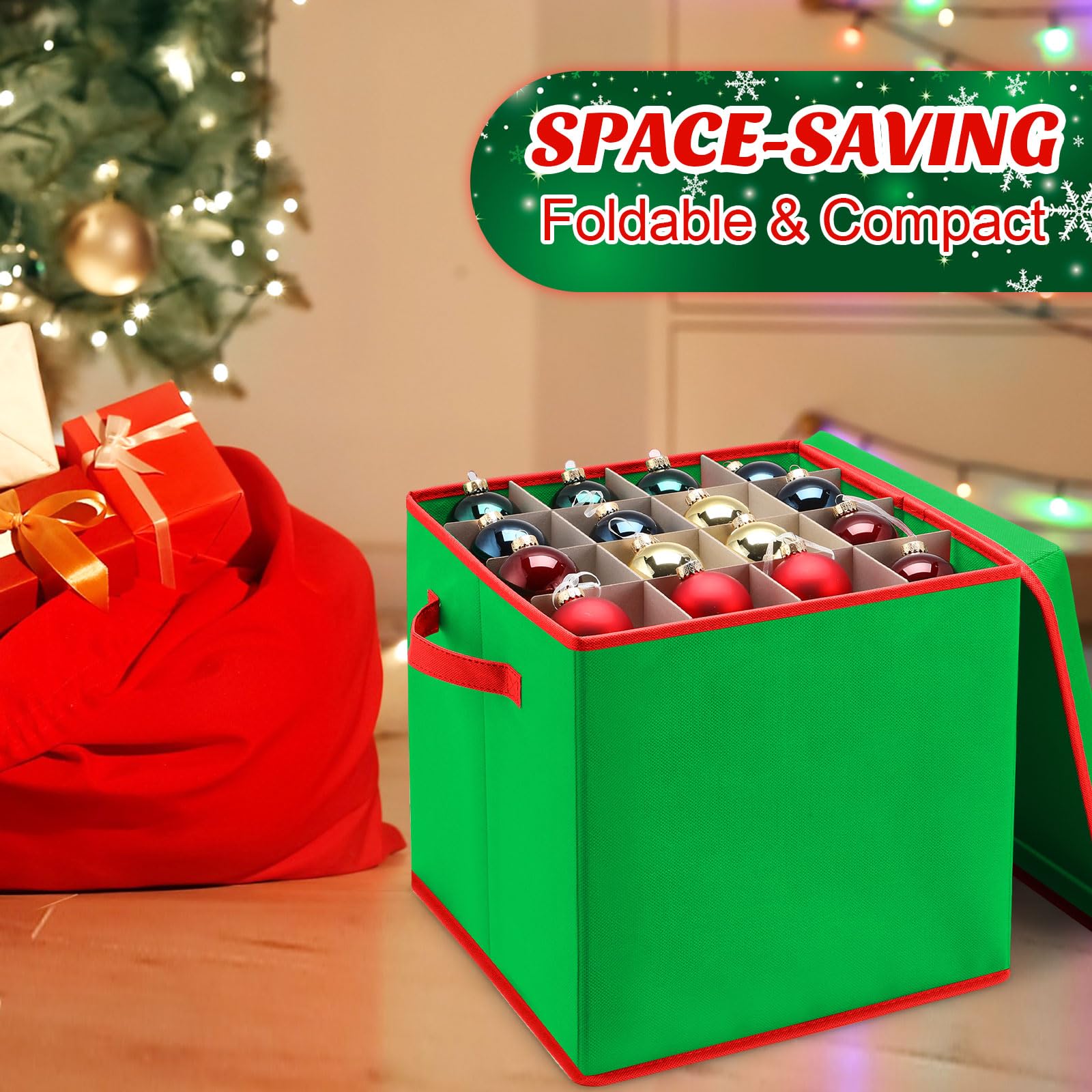 Caja De Almacenamiento De Adornos Navideu00f1os [1 Unidad] Con Capacidad  Para 64 Bolas De Navidad, Cofre De Navidad Con Divisores, Adornos  Navideu00f1os, Contenedores De Almacenamiento Con Tapa, Color Rojo Festivo, image size:1600x1600