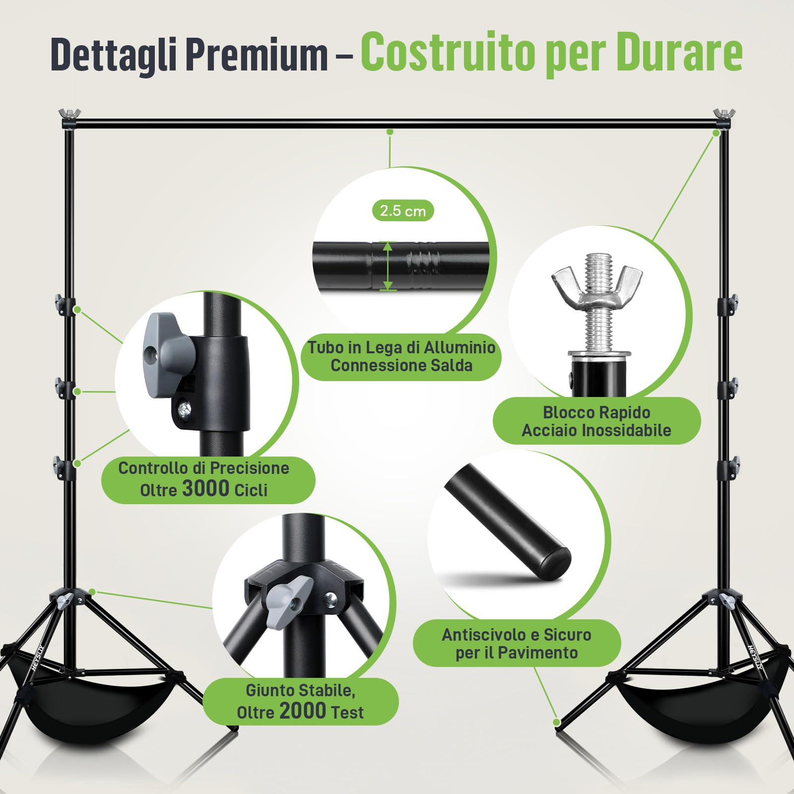 Supporti per Sfondi Fotografici – Set Supporto Sfondo Regolabile (Altezza 1–3 m/Larghezza 1,5–3 m) con Borsa da Trasporto, Sistema per Studio Fotografico, Backdrop e Feste