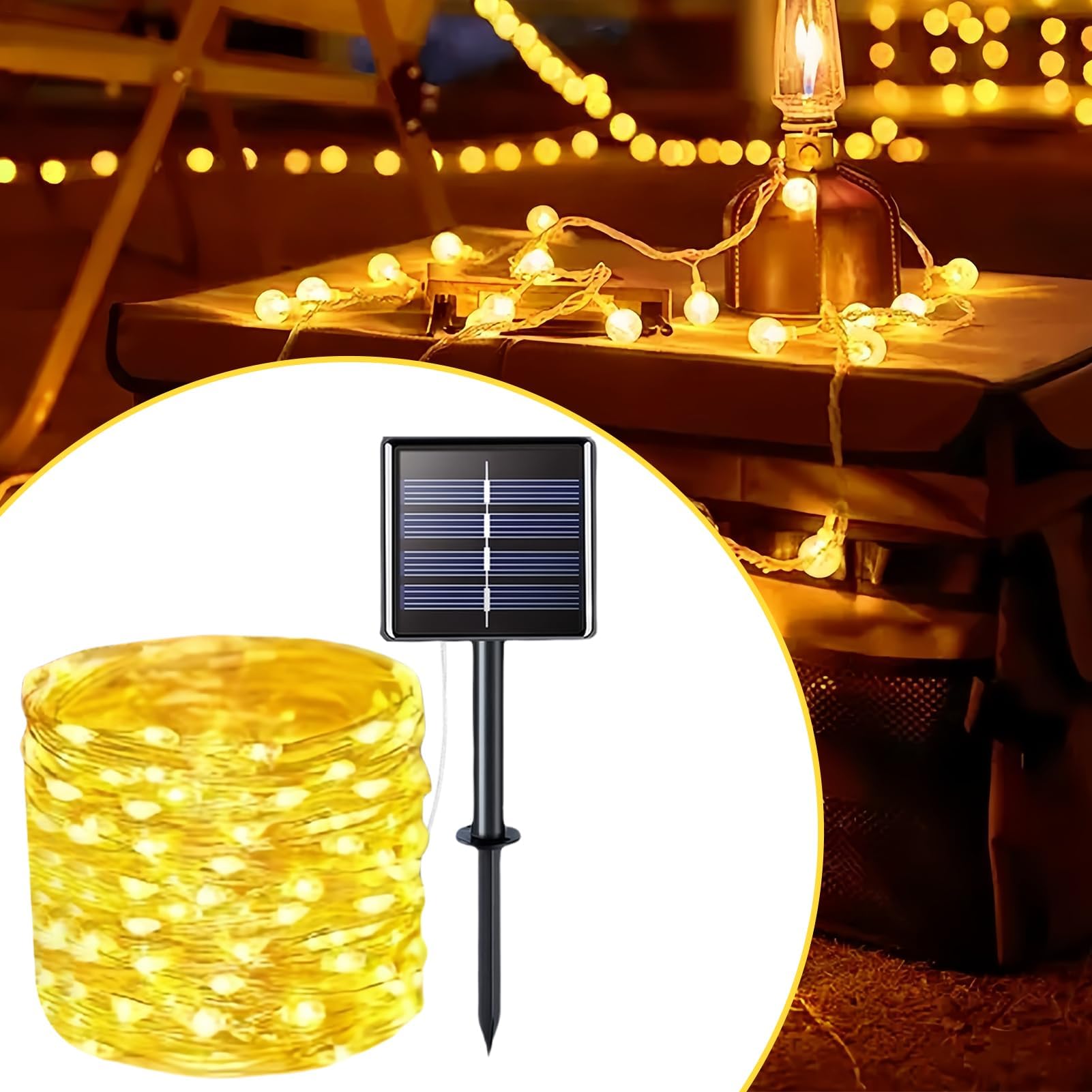 Guirnalda de luces solares para exteriores, impermeable, LED, decoración de jardín, alambre de cobre flexible, resistente a la intemperie, brillo nocturno para Navidad, fiesta, porche, valla, boda