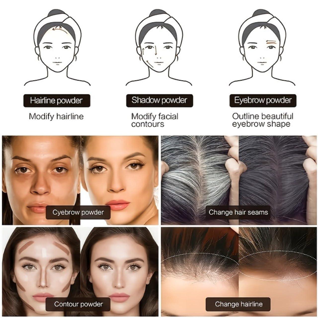 SWIREUK Root Touch Up & Hairline Powder with Precise Brush for Grey Root Coverage & Thin Hair – Water & Sweat Resistant – Hair Loss Concealer for Women, Bald Spots & Hair Fill (BLACK, 4g) 4