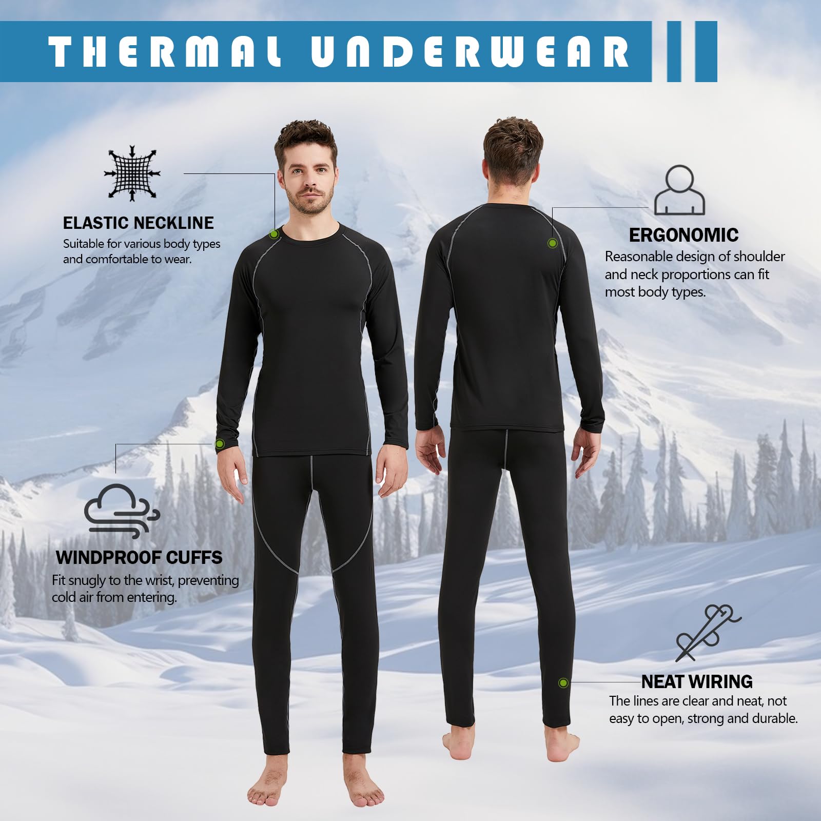 Acfoda Invernale Biancheria Intima Termica Uomo Traspirante Termiche Intimo Set Sci Funzionale per attività all'Aperto S-2XL