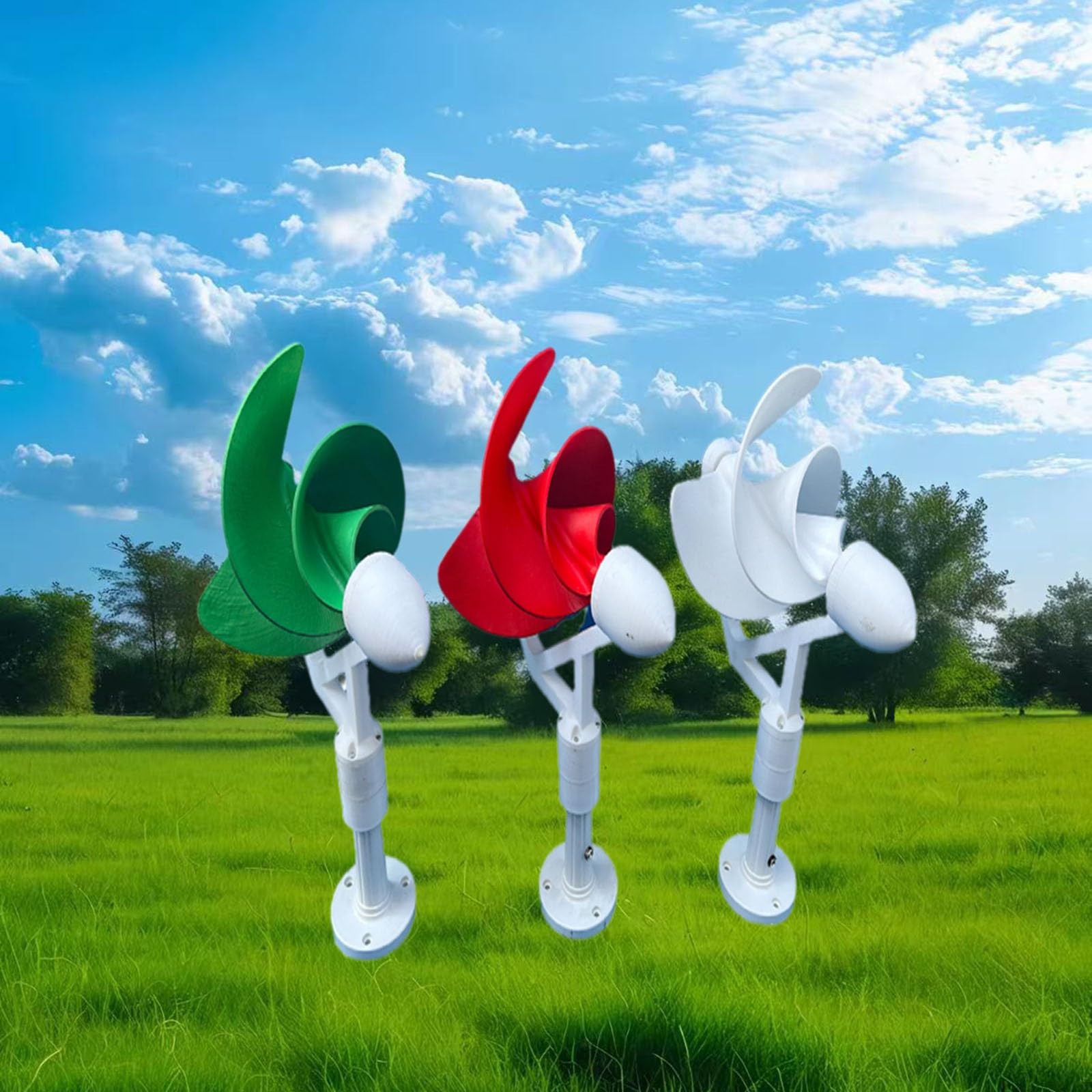 Qudkdhs Green+Red+White Wind Turbine Generator 50W 3Pcs Mini Urban Wind Turbine, Archimedes Wind Turbine, Micro Generator Kit Vertical Spiral Model, Silent Electricity System For Home Small Farm, Permanent Magnet Screw Desig