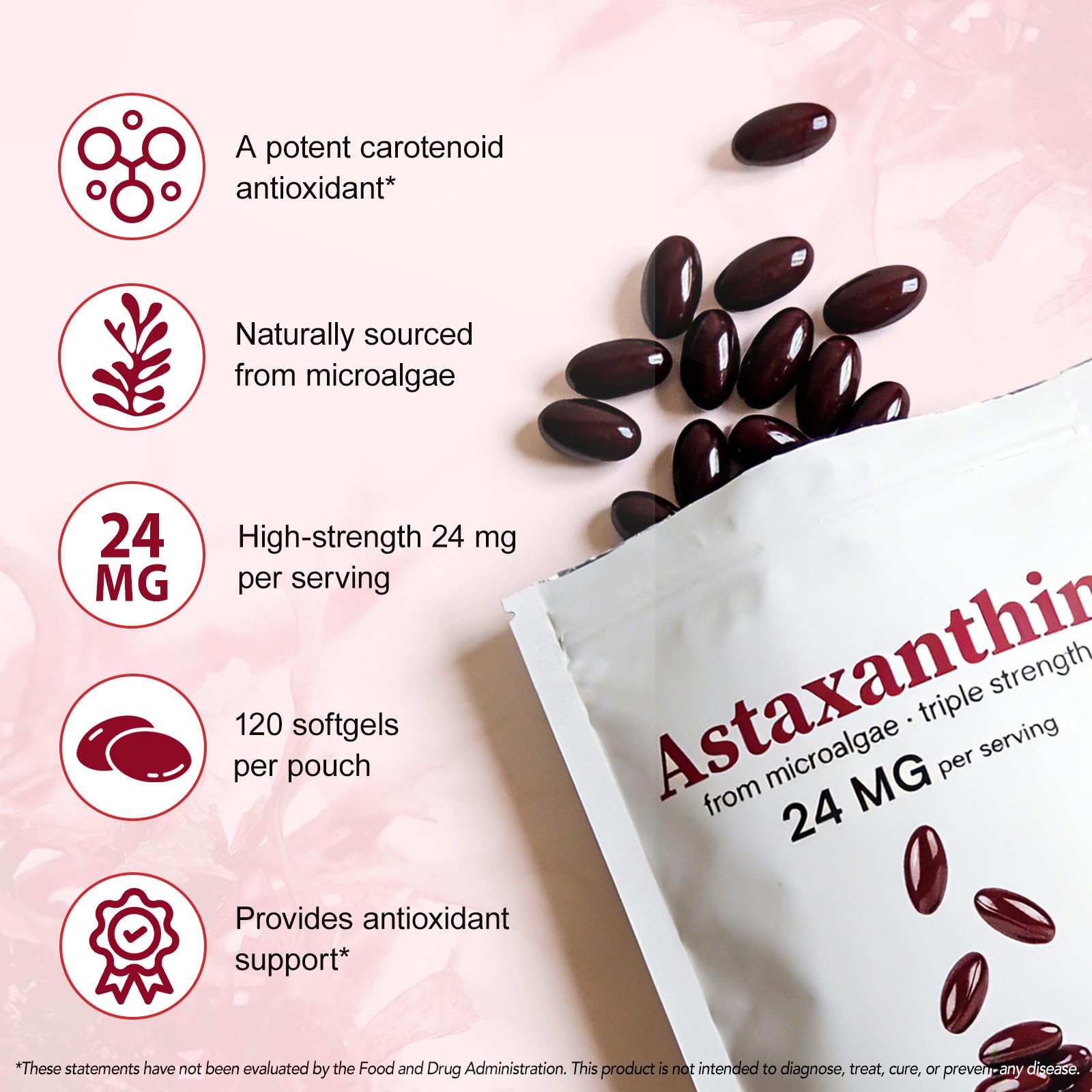 Astaxanthin Supplements 24mg | 120 Softgels | Natural Astaxanthin Antioxidant Supports for Eye, Skin & Joint Health | Fresh Microalgae Source | Non-GMO, Gluten Free — Amazon image 2