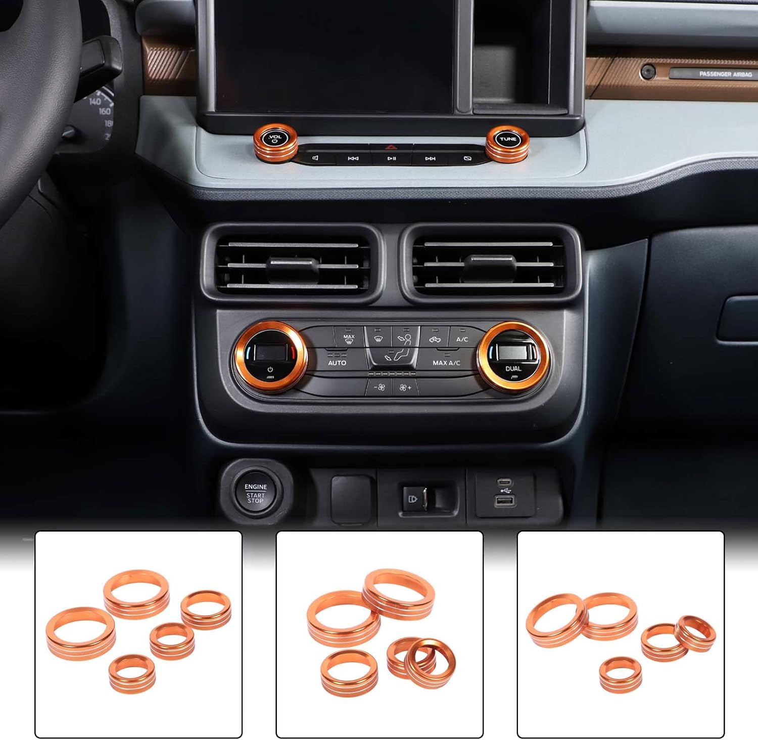 Aunginsy Compatible with Ford Maverick 2022 2023 Aluminum Car Centre Console Air Conditioner Volume Knob Button Circle Cover Car Gear Shift Switch Button Ring Trim Cover Knob Protect Ring Accessories