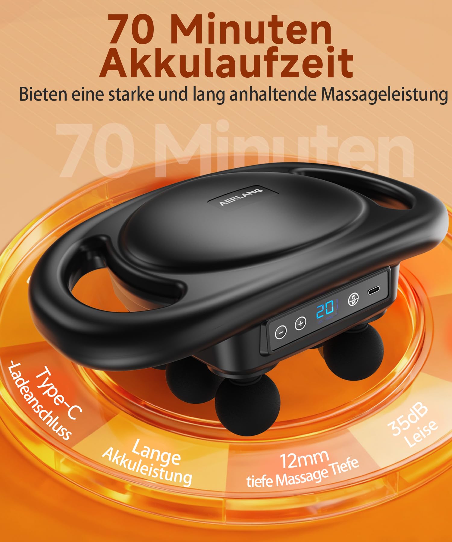 AERLANG Massagepistole,6-Kopf Massagepistole,Massage Gun,Elektrische Handmassagegeräte,Rückenmassagegerät,Die richtige Geschenkwahl
