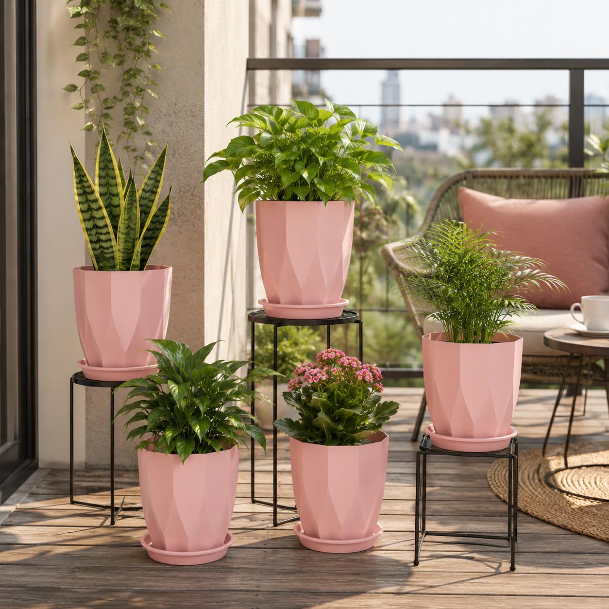 Light Brown Flower Pots Set of 5 - Modern Plant Planters -20 Light Brown Flower Pots Set of 5 - Modern Plant Planters -20