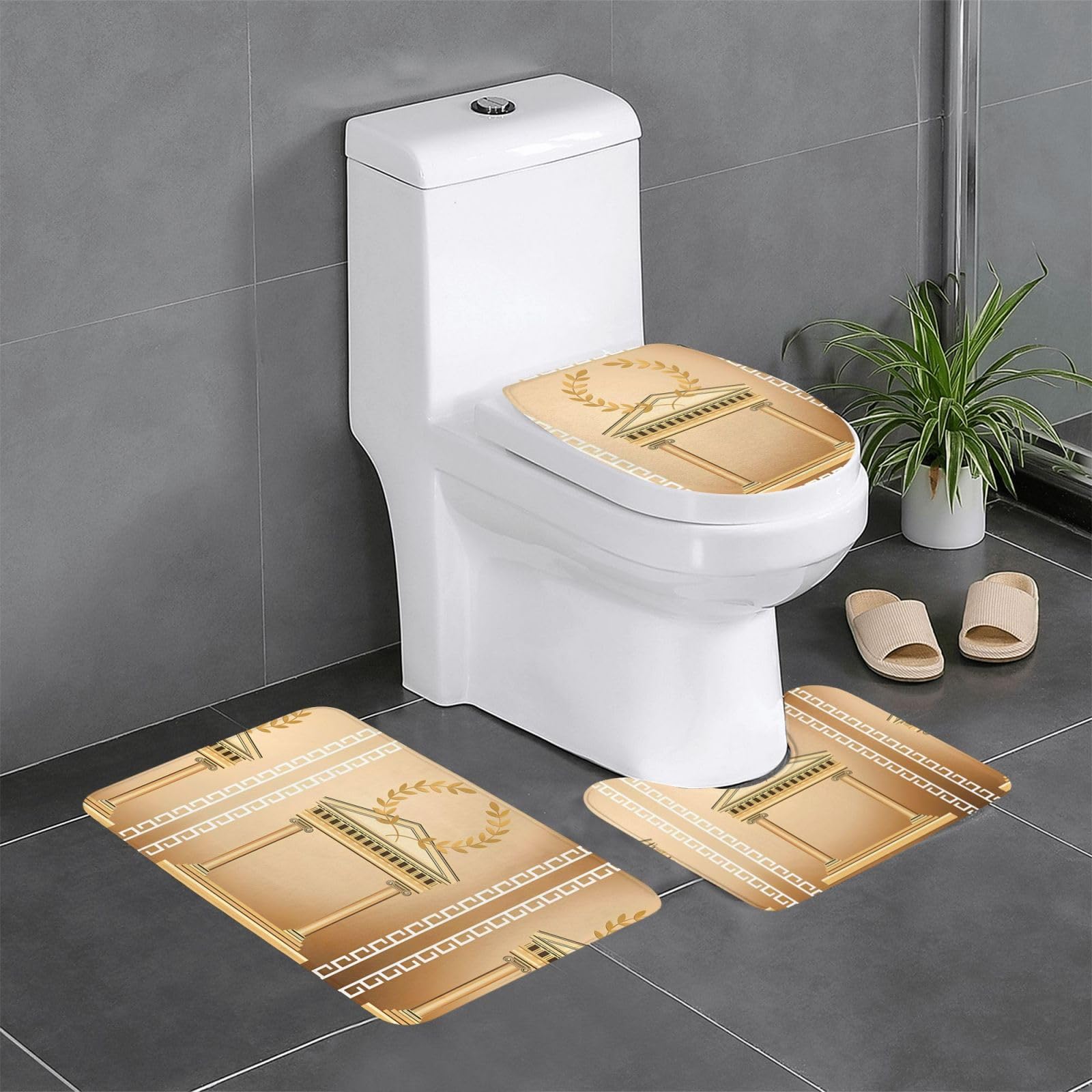 Tapis de salle de bain imprimés au design vintage lot de 3 pièces pour maison