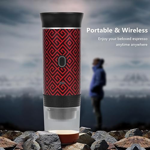 Miniatura 5 de Cafetera de regalo para viajes, máquina de café eléctrico portátil a pilas para camping, cafetera recargable autocalentable con café molido y