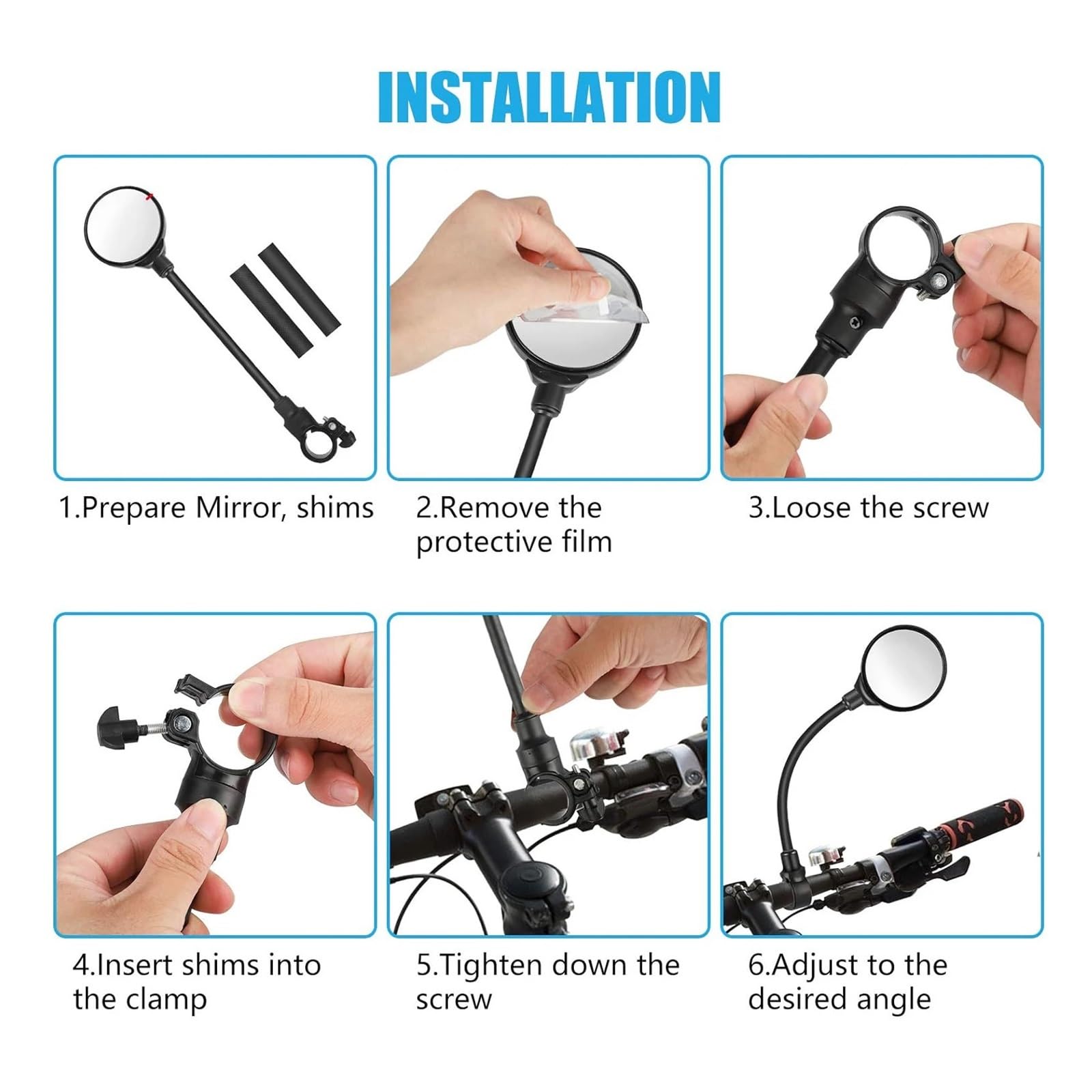 Lot De 2 Rétroviseurs Longs pour Guidon De Vélo, 360°, pour VTT, Route, Moto, Flexibles Et Réglables Miroir Latéral