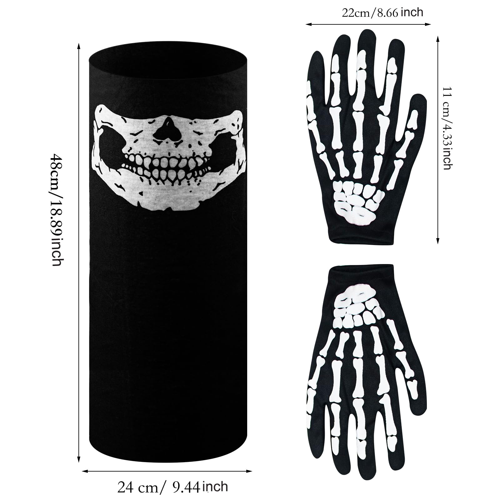 Milaloko White Skeleton Gloves and Skull Face Mask Full Finger Ghost Bones Gloves for Adult Halloween Cosplay Dance Costume Party - Image 2