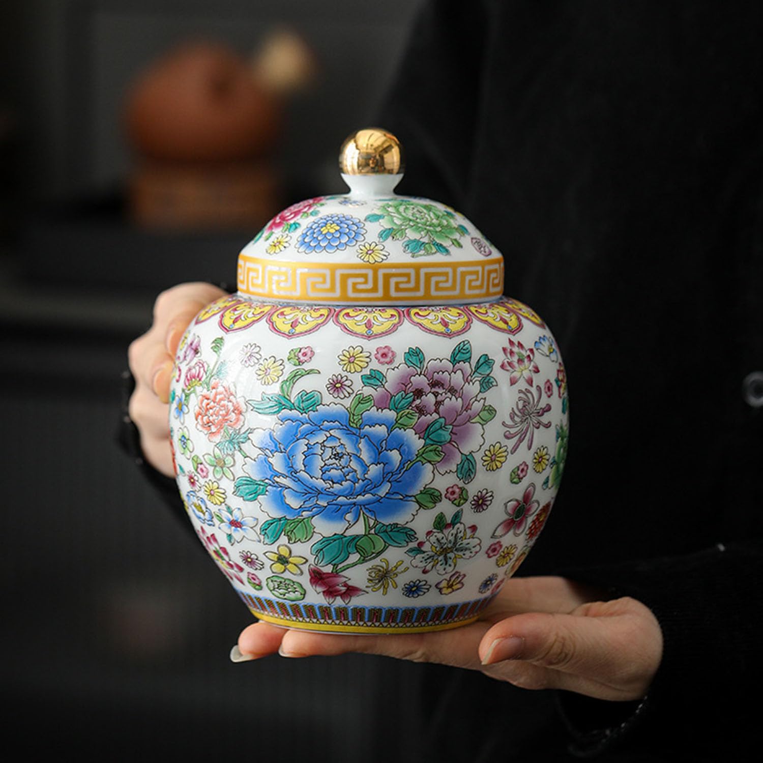 Barattolo vintage smalto zenzero coperchio, contenitore porcellana cucina