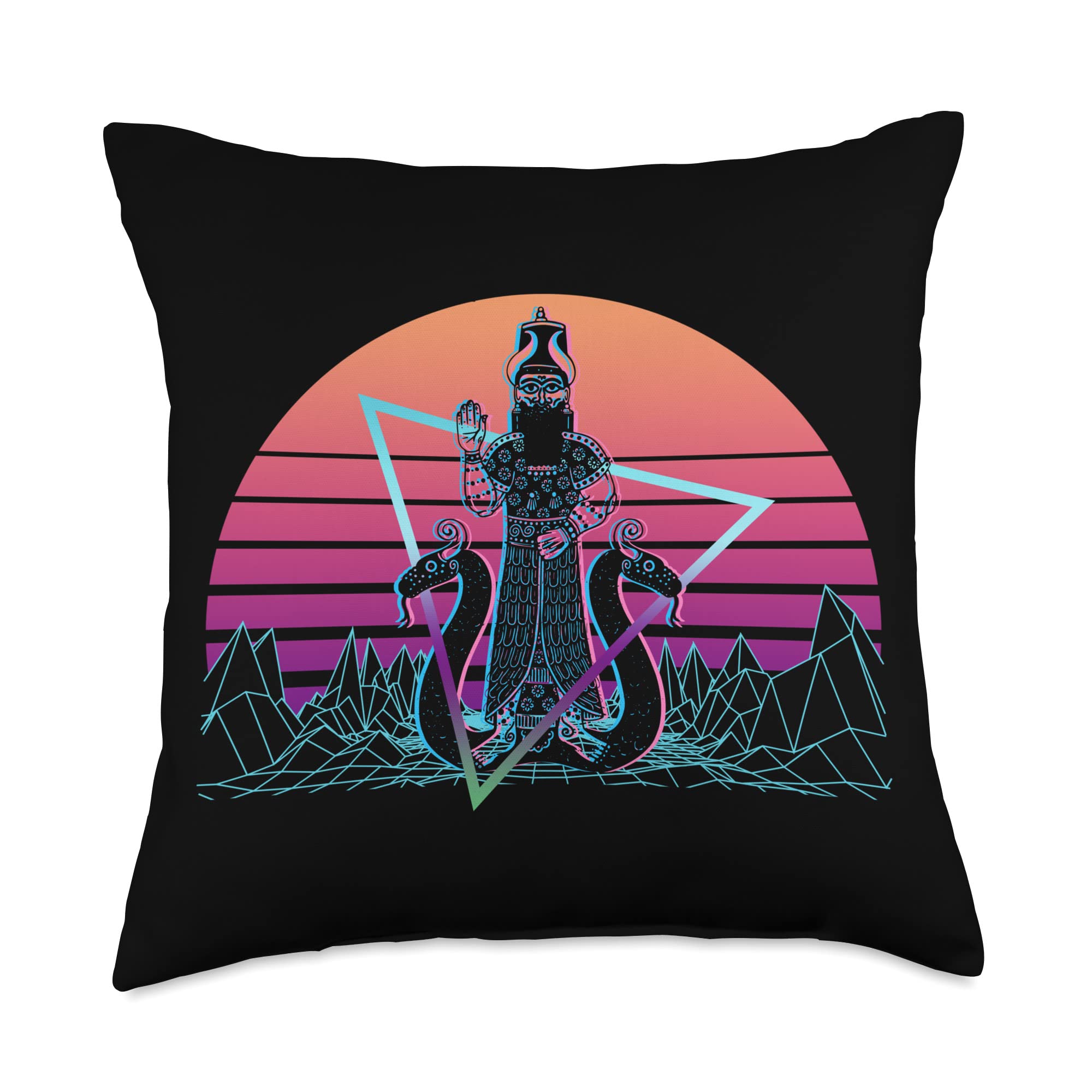 Sumerian Mythology Gifts Nabu Ancient God Sumerian Mythology Deity Vaporwave Throw Pillow, 18x18, Multicolor