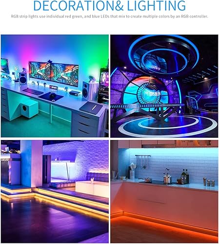 Miniatura 6 de Luces LED para dormitorio de 32.8 pies, kit de tiras de luces LED con control remoto de 44 teclas, 300 LED, SMD 2835 RGB para dormitorio,