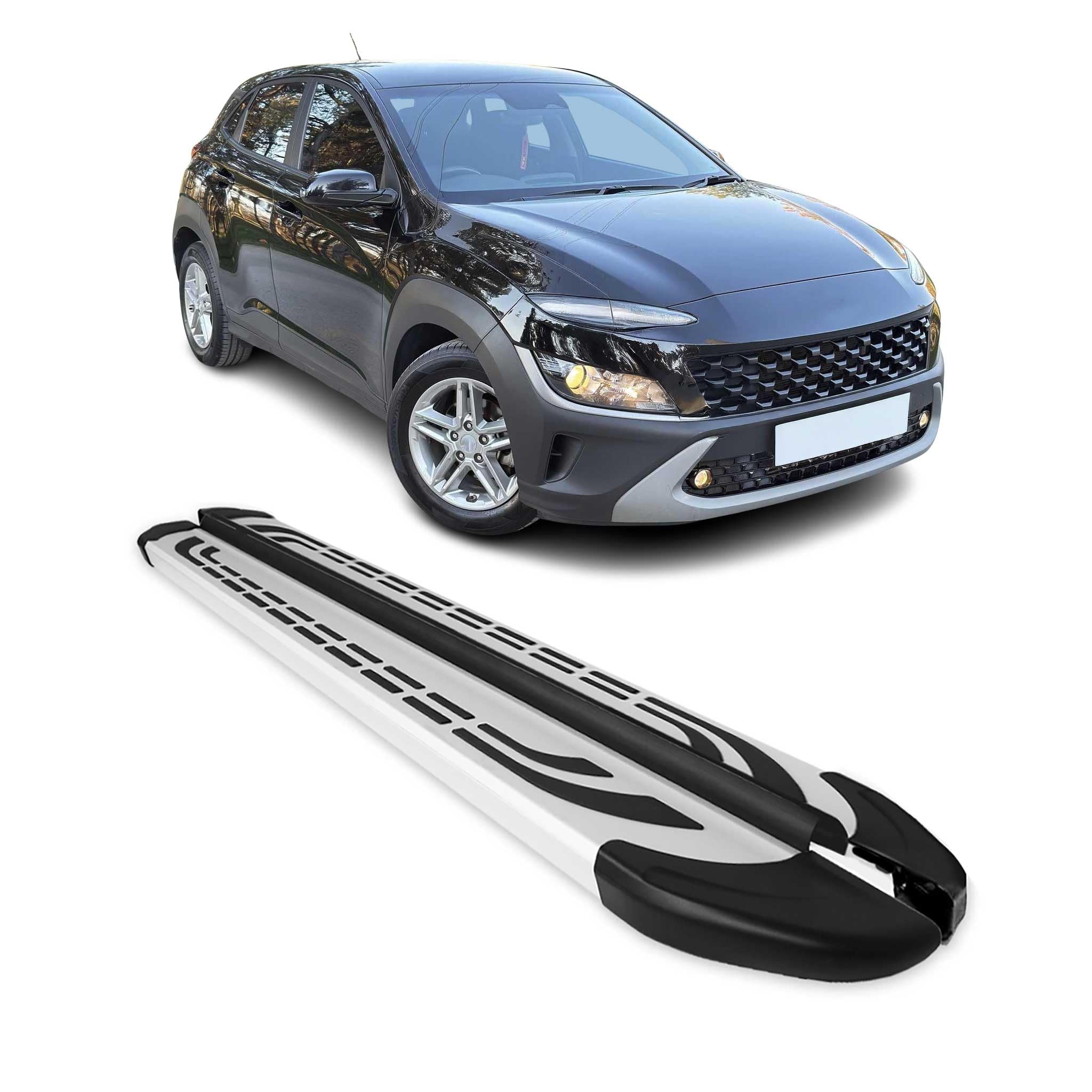 OMAC Alu Trittbretter Seitenschweller Seitenbretter kompatibel mit Hyundai Kona 2018-2021 Grau
