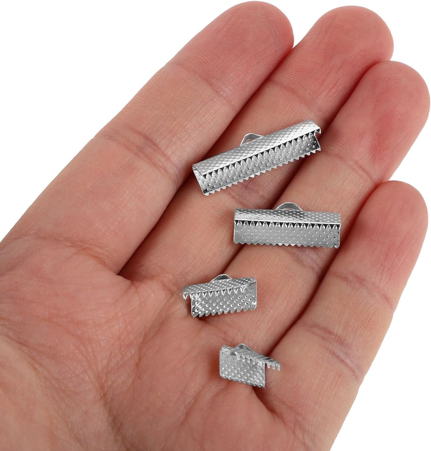 200pcs Metal Ribbon Clamp Ends and Pinch Crimp Cord Connectors for DIY Leather Belt Making, 10mm 13mm 20mm 25mm, Jewelry Findings for Necklace and Bracelet Craft Supplies