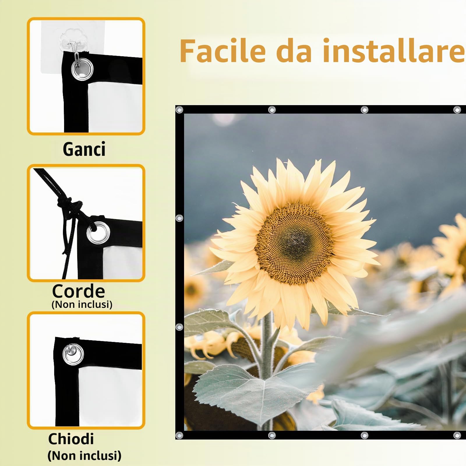 Schermo Proiettore 100 Pollici, Schermo Cinematografico Portatile 16:9 HD 4K Schermo Lavabile Pieghevole per casa, ufficio, classe