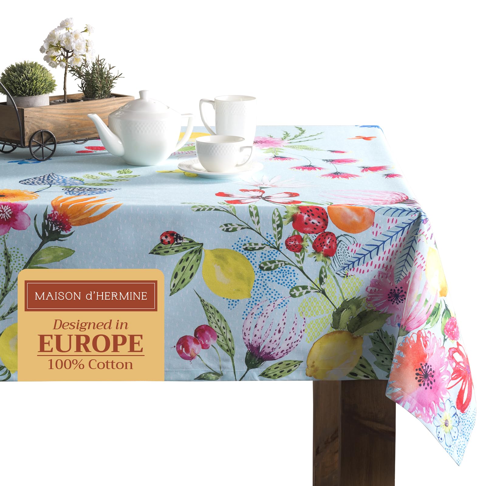Maison D' Hermine 061 - Jardin D'ete - Mint Table Cloth Rectangle Table 100% Cotton 230 Cm X 140 Cm Tablecloth Reusable Everyday Use For Dining Farmhouse Home Party Festive Hotel Kitchen Spring Summer (Jardin D'ete - Mint)