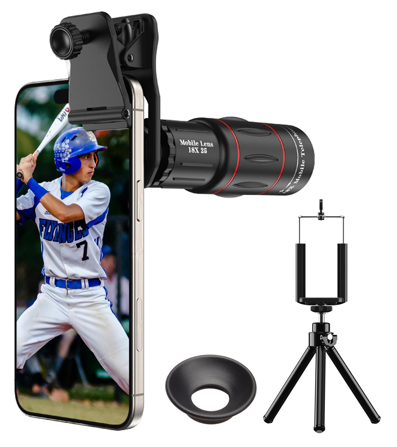 APEXEL スマホ望遠レンズ 単眼鏡 望遠鏡【ライブ専用18倍/94g軽量/三脚付属】コンパクト 持ち運びやすい クリアで鮮明な写真撮る スマホレンズ スマホに簡単装着 専用アイカップ 高級BAK4プリズム 小型 ライブ用携帯レンズ iOS&Androidに対応 野球観戦/運動会/コンサート/旅行 (T18XZJ)