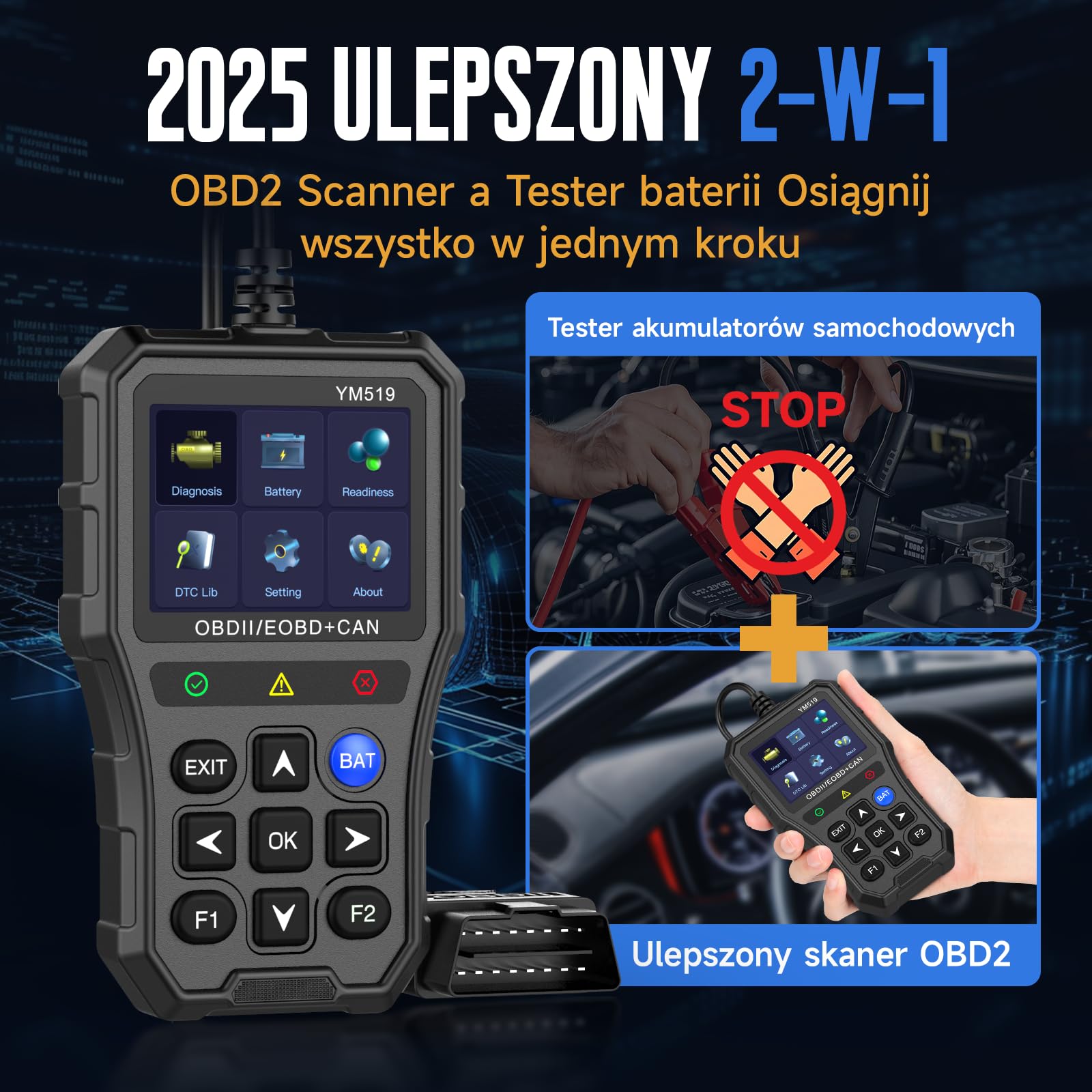 Ulepszony uniwersalny skaner OBD2 z testerem baterii - skaner kodów błędów silnika samochodowego może skanować diagnostycznie, odczytywać i usuwać kody błędów dla 1996 lub nowszego protokołu