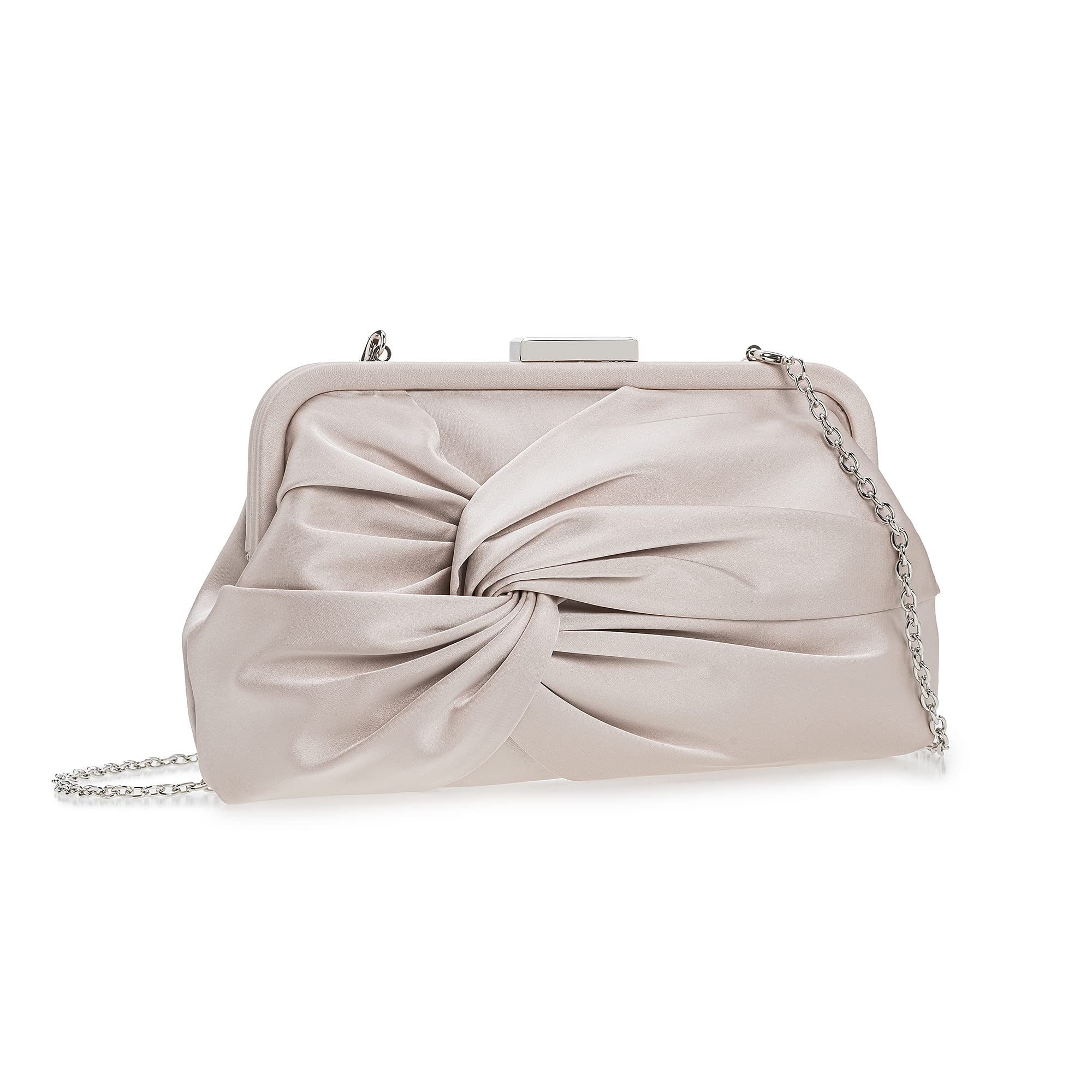 IXEBELLA Evening Purse for Women Dressy Soft Pleated Knot Party Clutch Satin Frame Formal Handbag for Wedding/Prom/Cocktail