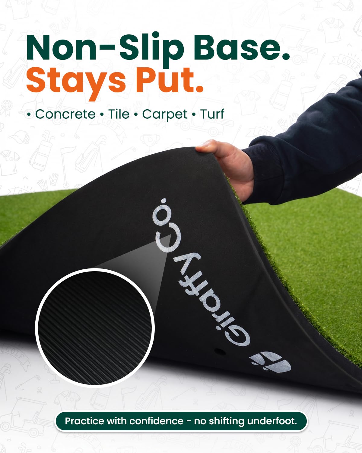 GIRAFFYCO Golf-Schlagmatte für Indoor und Outdoor, Golf-Trainingsmatte mit Tragegurt, 10 PU-Golfbällen und 9 Tees für Driving, Chipping und Schwungtraining
